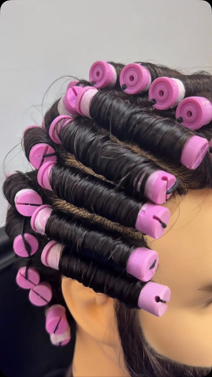 Even rows of pink perm rods