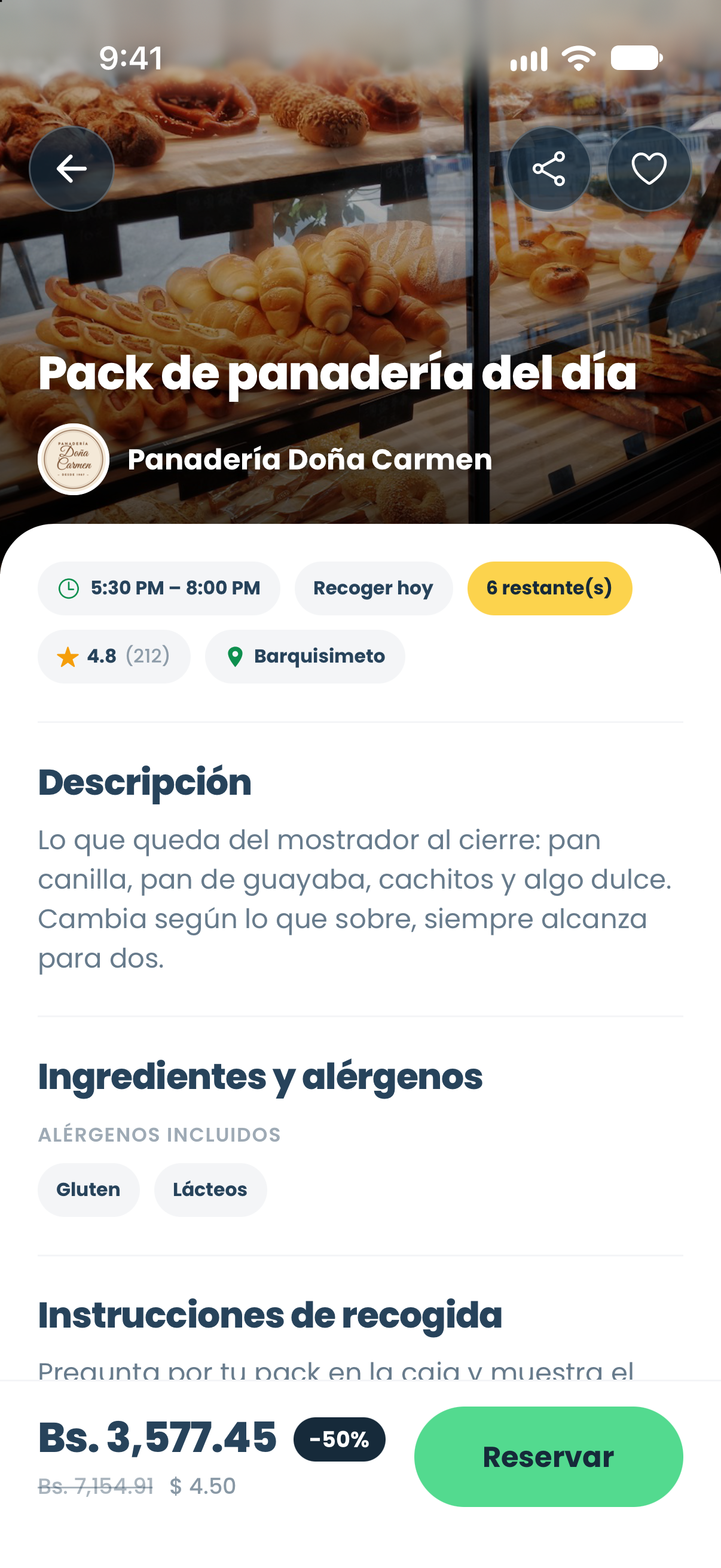 Detalle de un pack en la app Salvalo