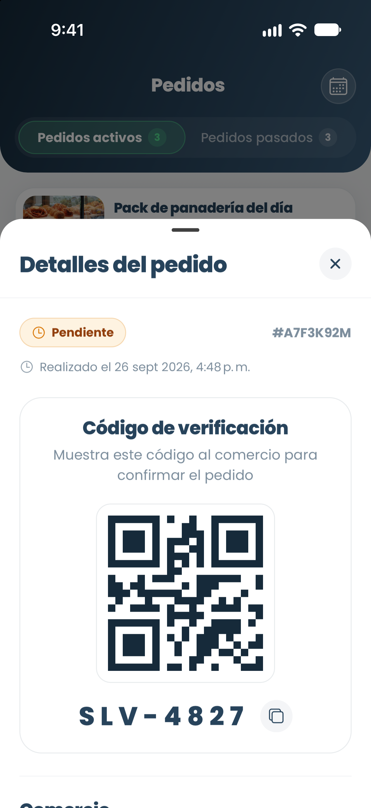 Código de verificación con QR para recoger el pack