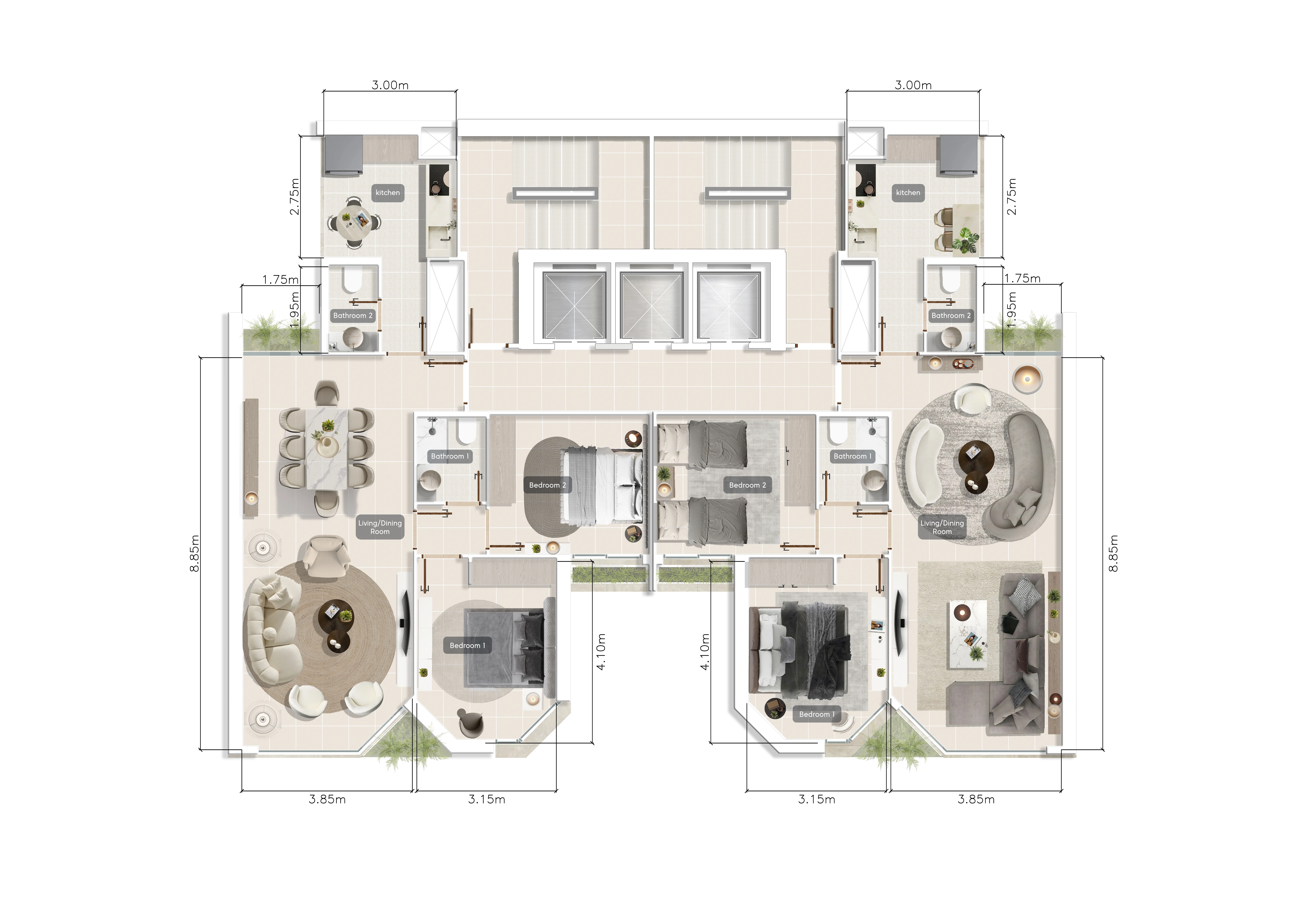 Floor plan for a 2 bedroom apartment at SAM TOWER