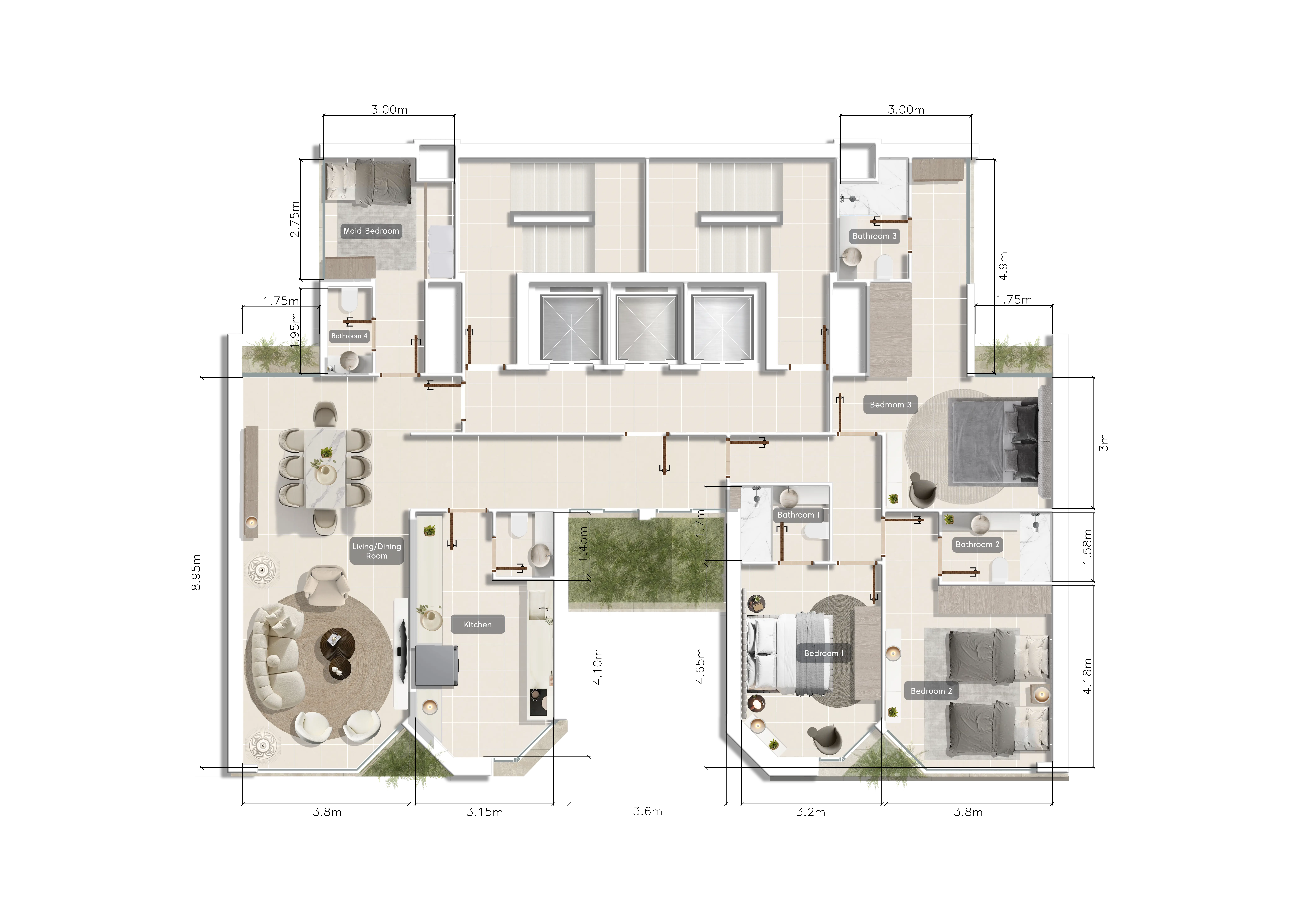 Floor plan for a 3 bedroom apartment at SAM TOWER