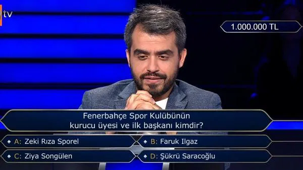 1 Milyon TL’lik Soruda Büyük An: ‘Fenerbahçe’nin İlk Başkanı Kim?