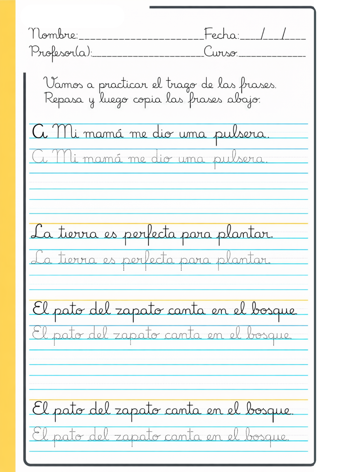 Ejemplo de actividad de caligrafía 1