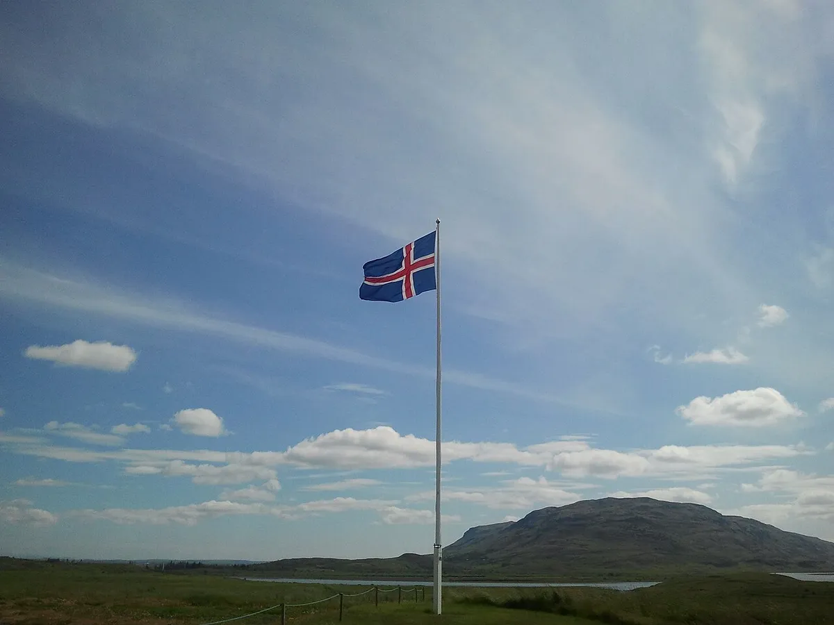 Flag of Iceland near the Skálholt church