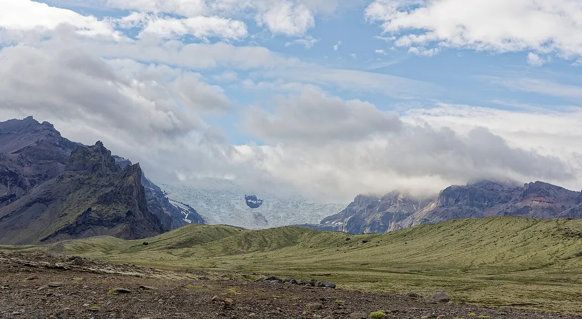 View of the glacier of Öræfajökull volcano in Hornafjörður municipality, Iceland