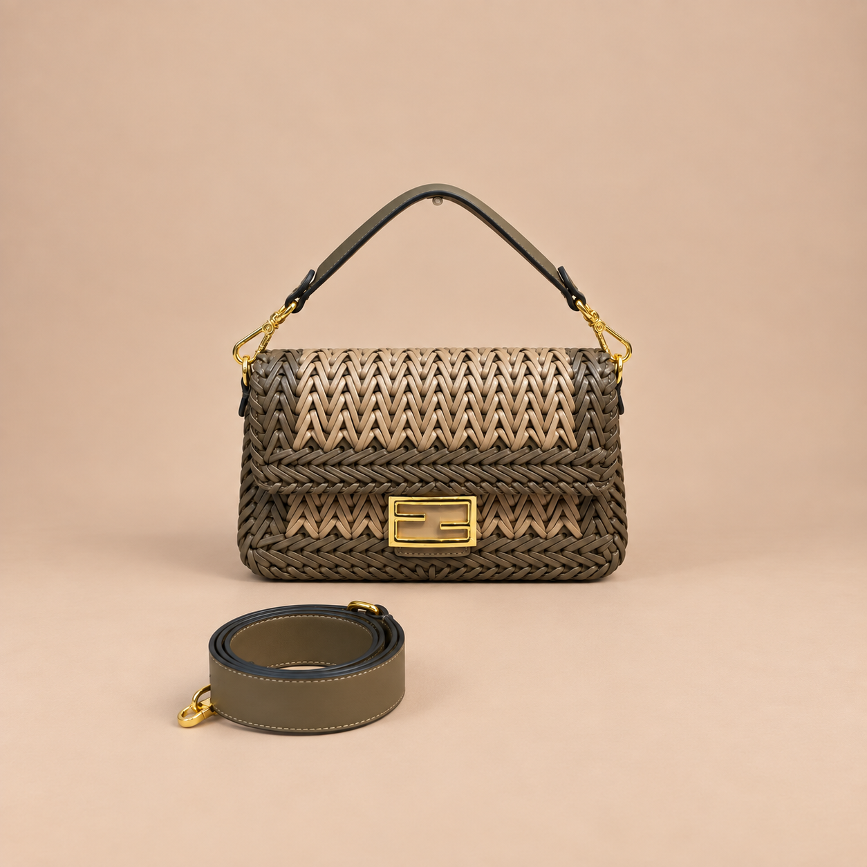 Fendi Baguette FF Denim — Marron