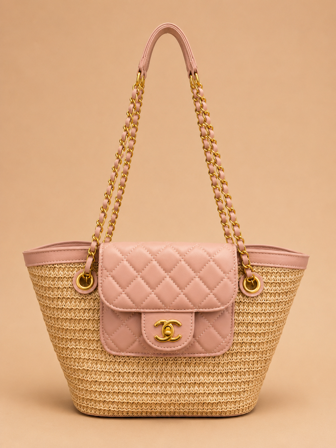 Chanel Straw Beach Tote — Rose