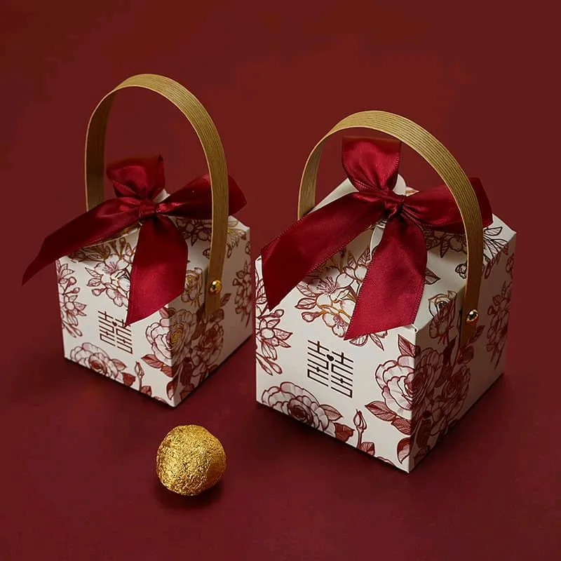 Candy Box Bunga Gold Pita Merah