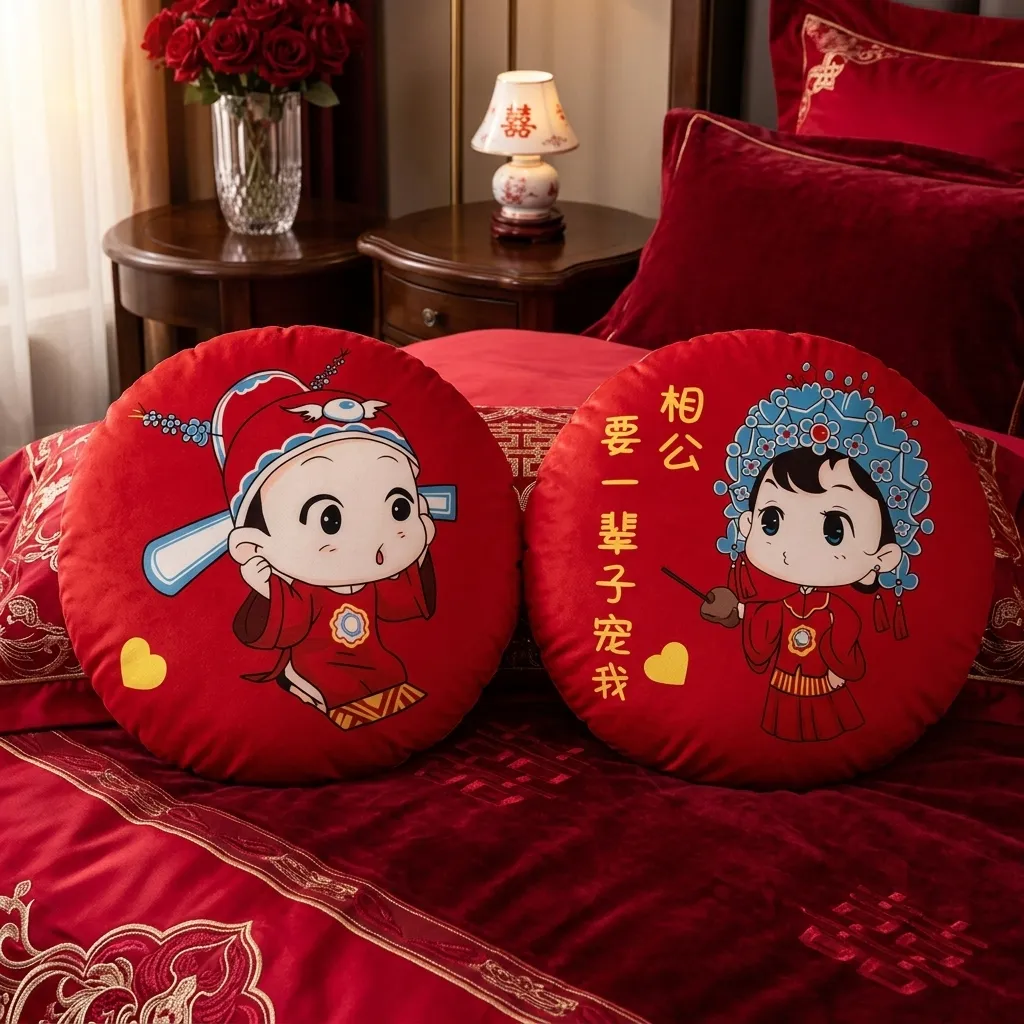 Bantal Bulat Merah Mix Motif