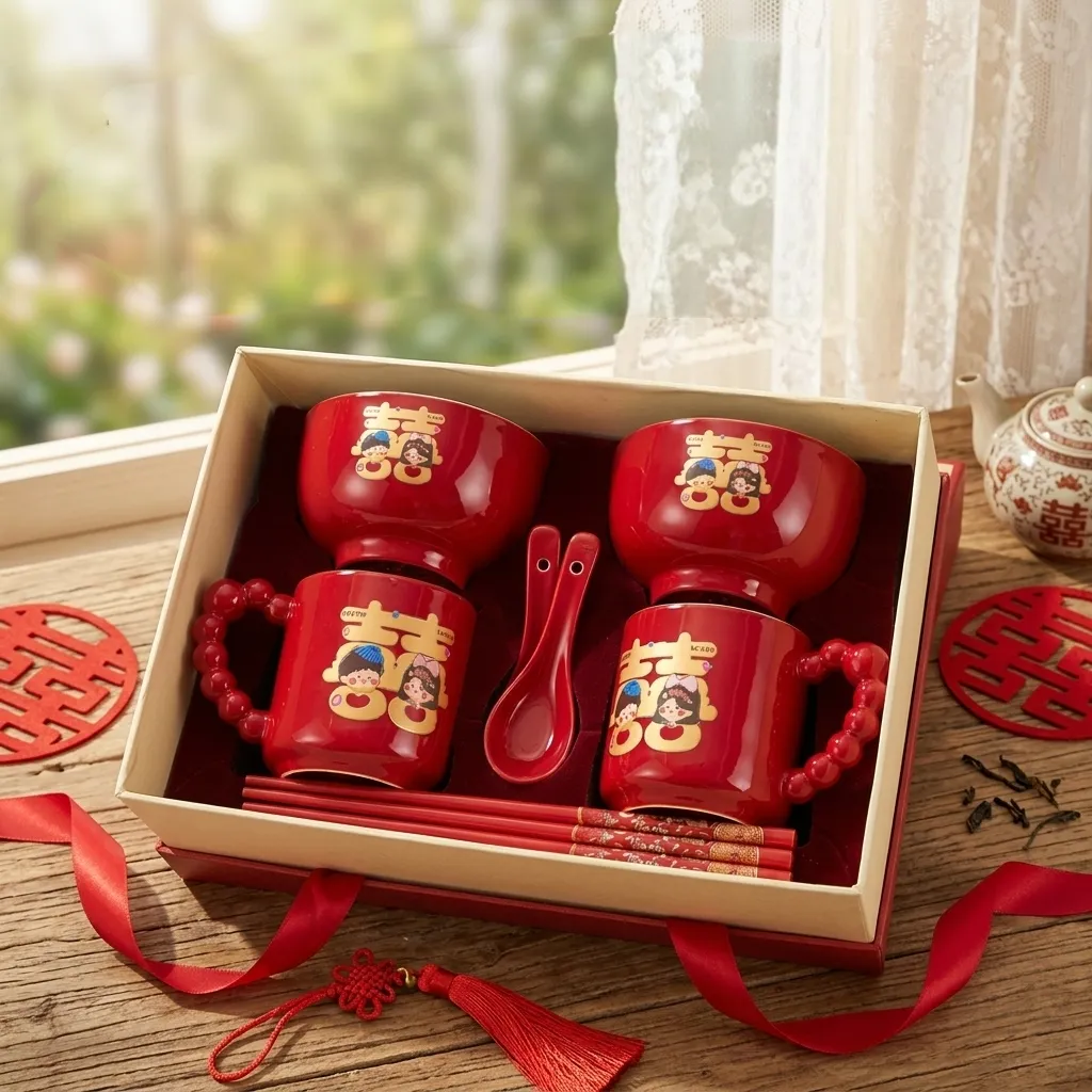PREMIUM Wedding Ceramic Gift Set Mangkuk + Mug + Sumpit & Sendok