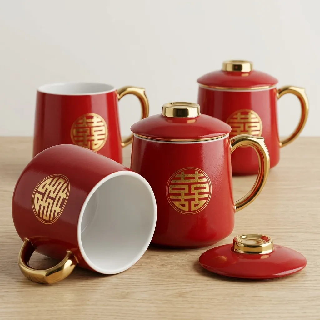 Mug Merah logo Shuang Xi sepasang