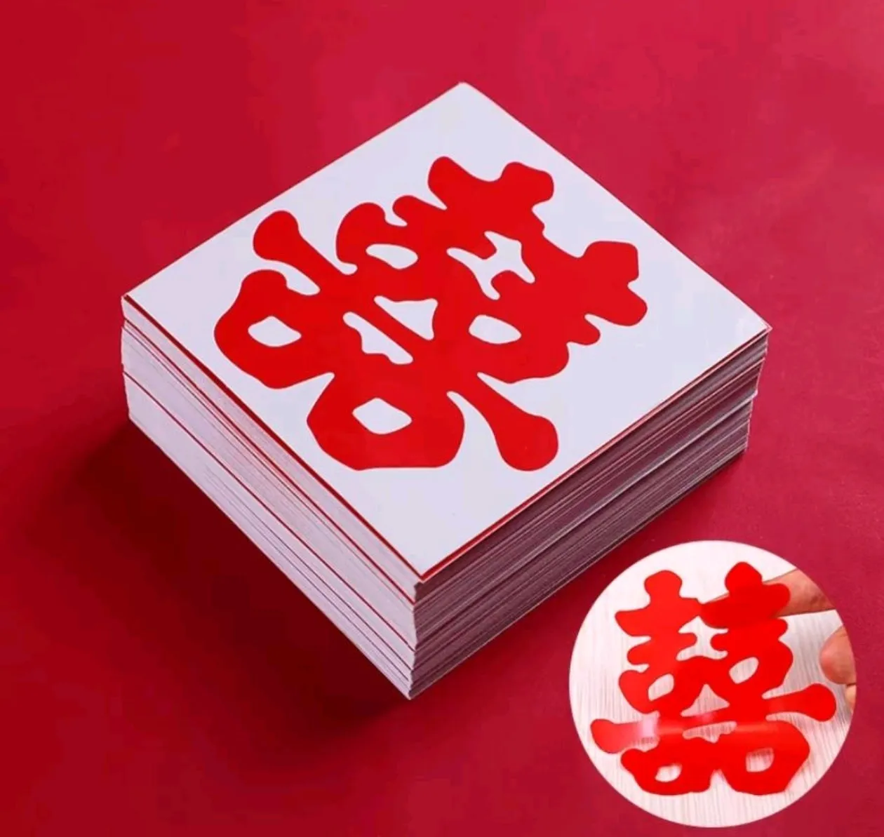Stiker Shuangxi Merah Ukuran 9X9 Isi 5 Lembar