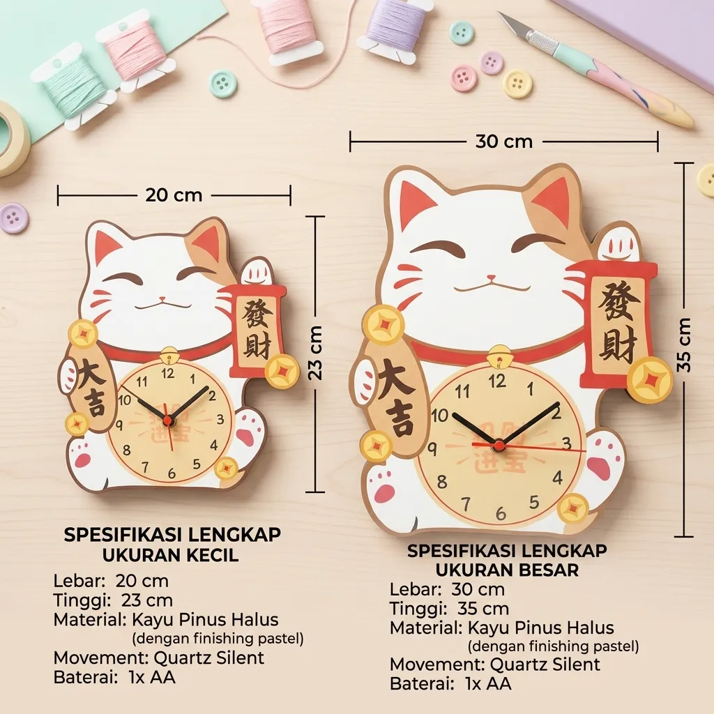 Jam Dinding Kucing Besar & Kecil