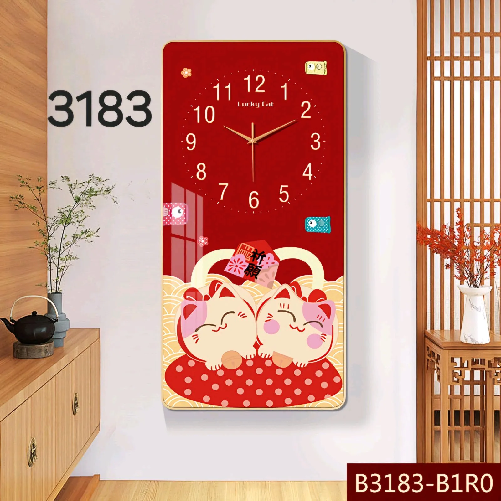 Jam Dinding Kucing Segiempat 30x60 Cm