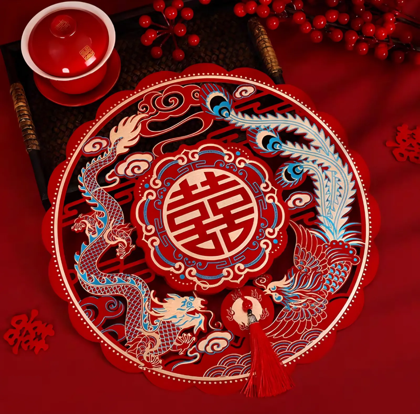 Tempelan Pintu Dragon & Phoenix 35 X35 CM 1 PAK Isi 2