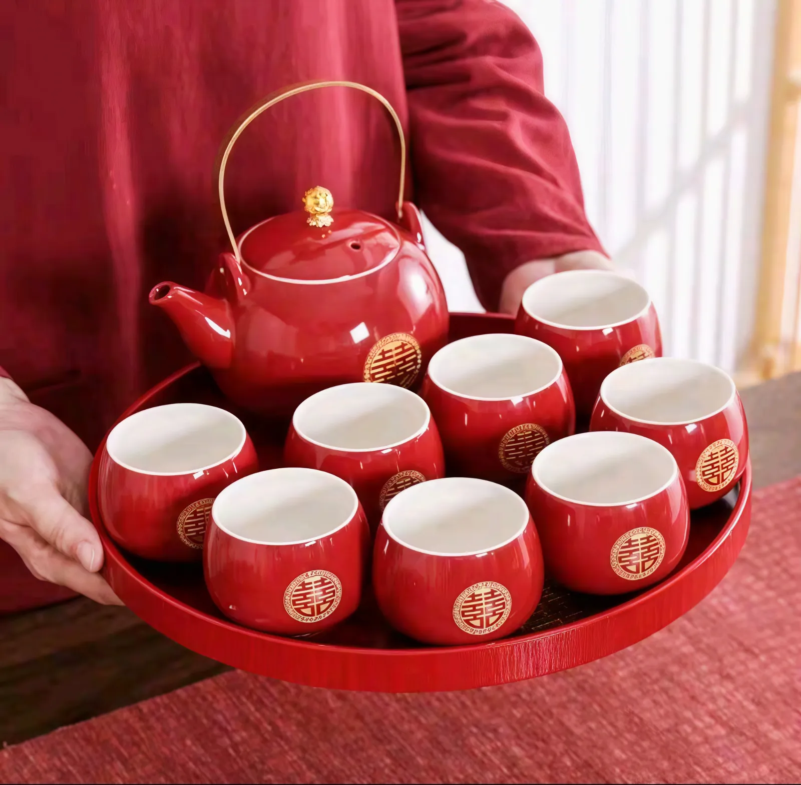 Teko Set Shuang Xi 8 CUP + Nampan