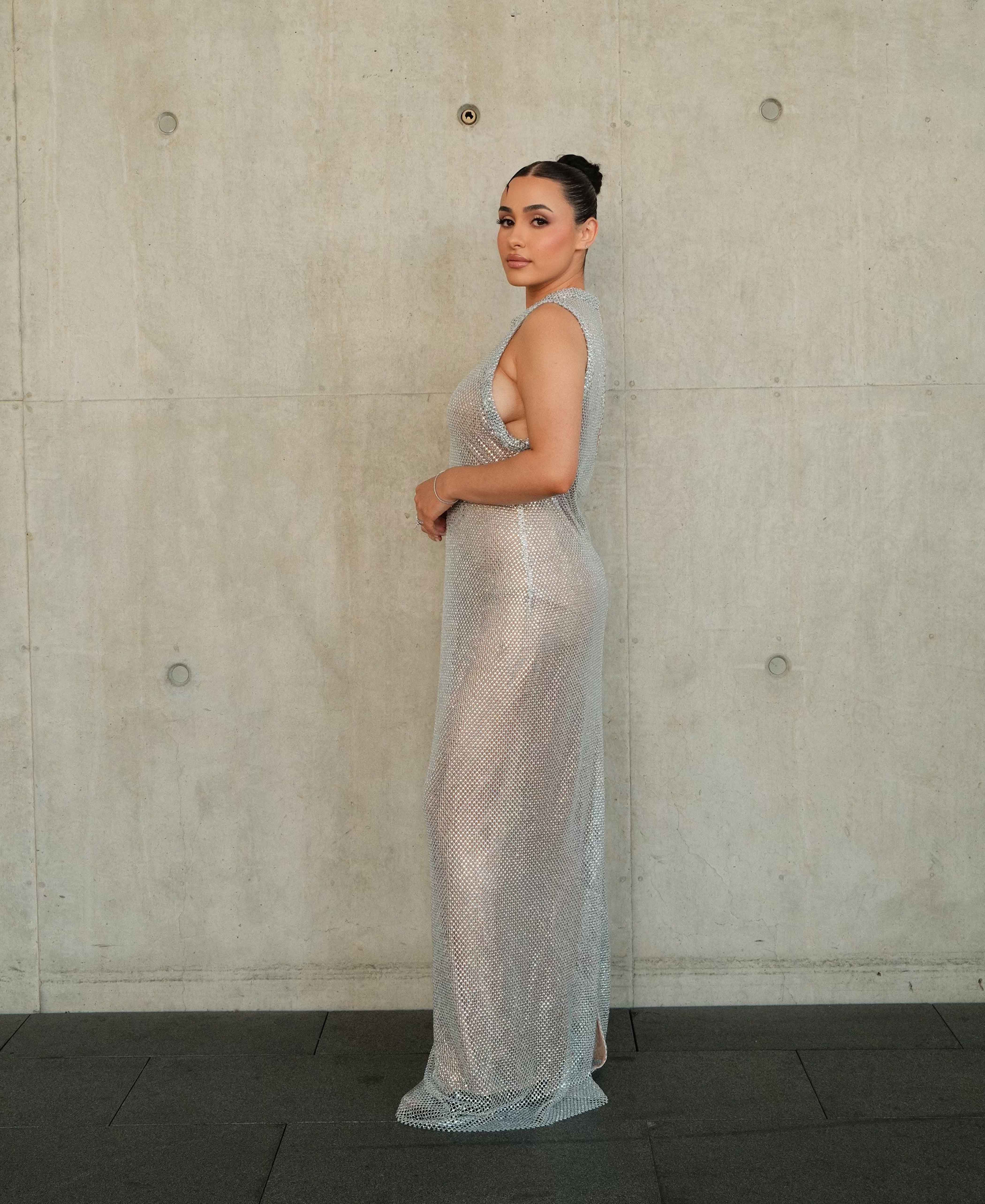 Victoria| Custom Silver Crystal Gown for TikTok Awards 2025