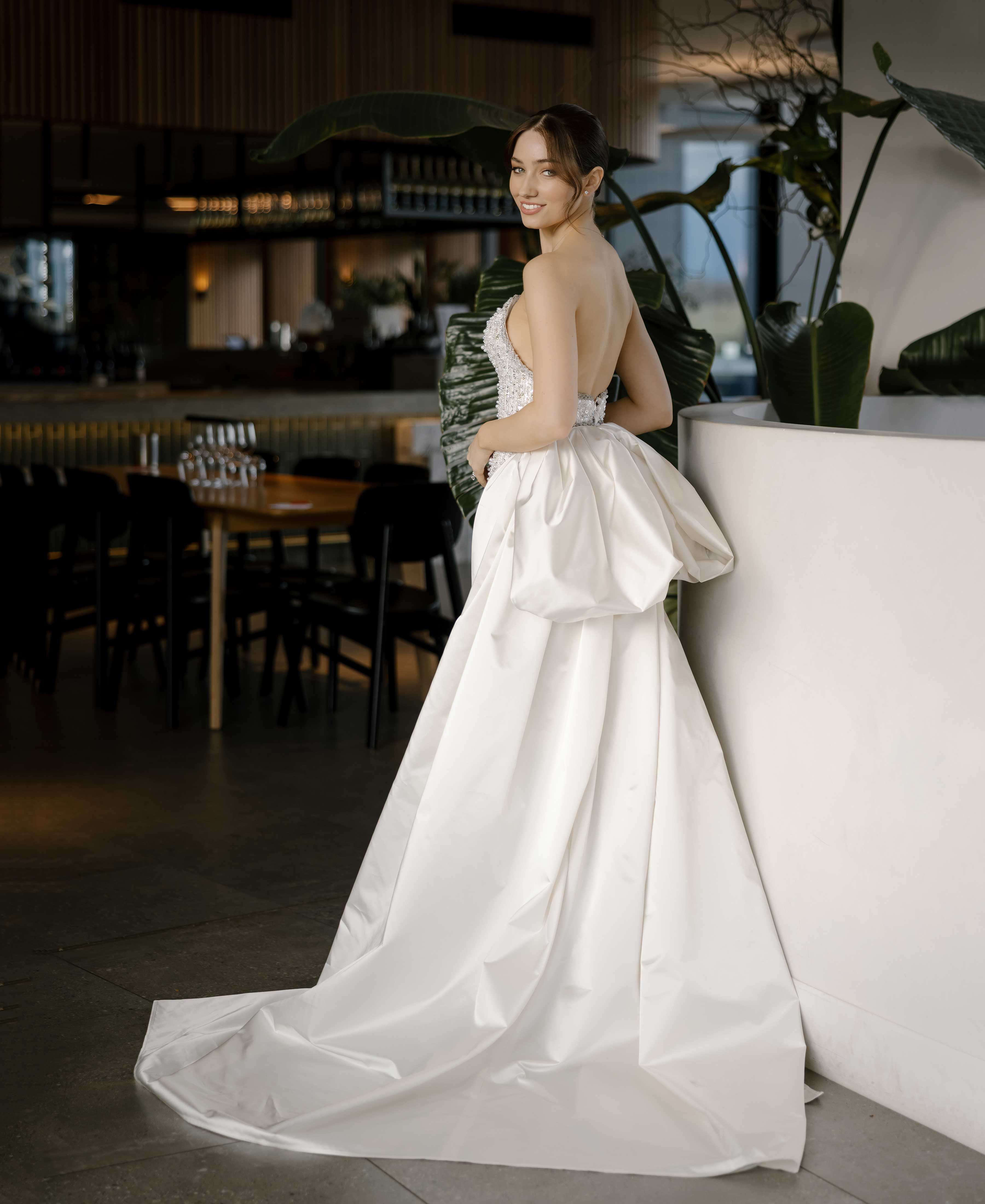 Nova | Sequin Wedding Dress with Bow Cape Train 2