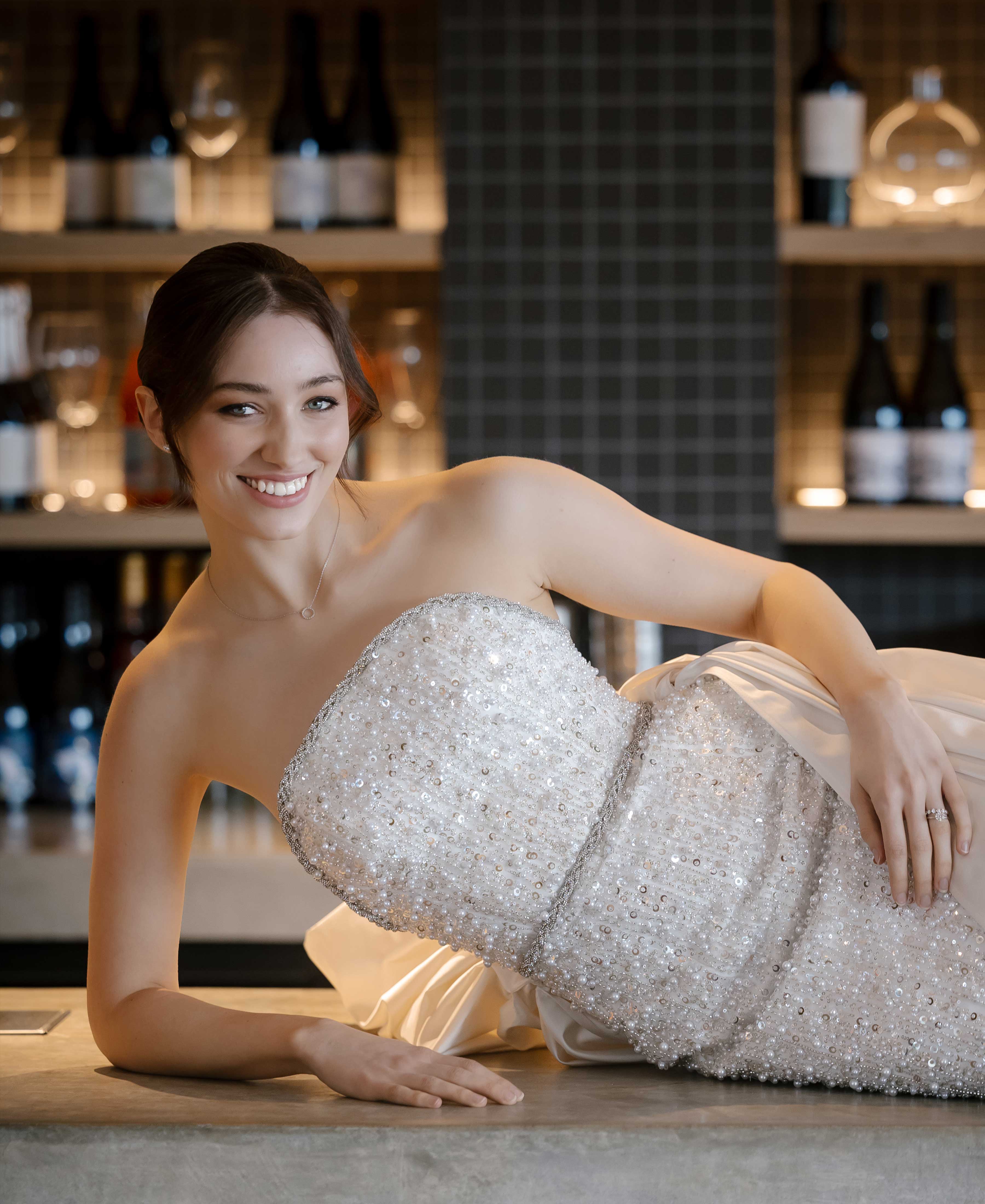Nova | Sequin Wedding Dress with Bow Cape Train 4