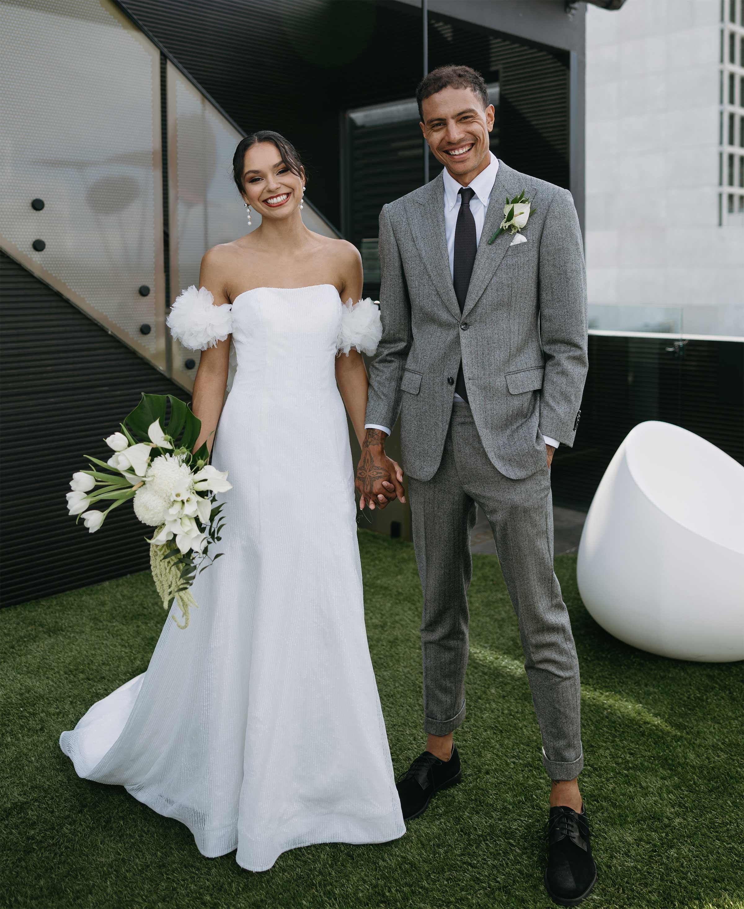 Lumora| Sequin Bridal Gown with a delicate floral Tulle cape
