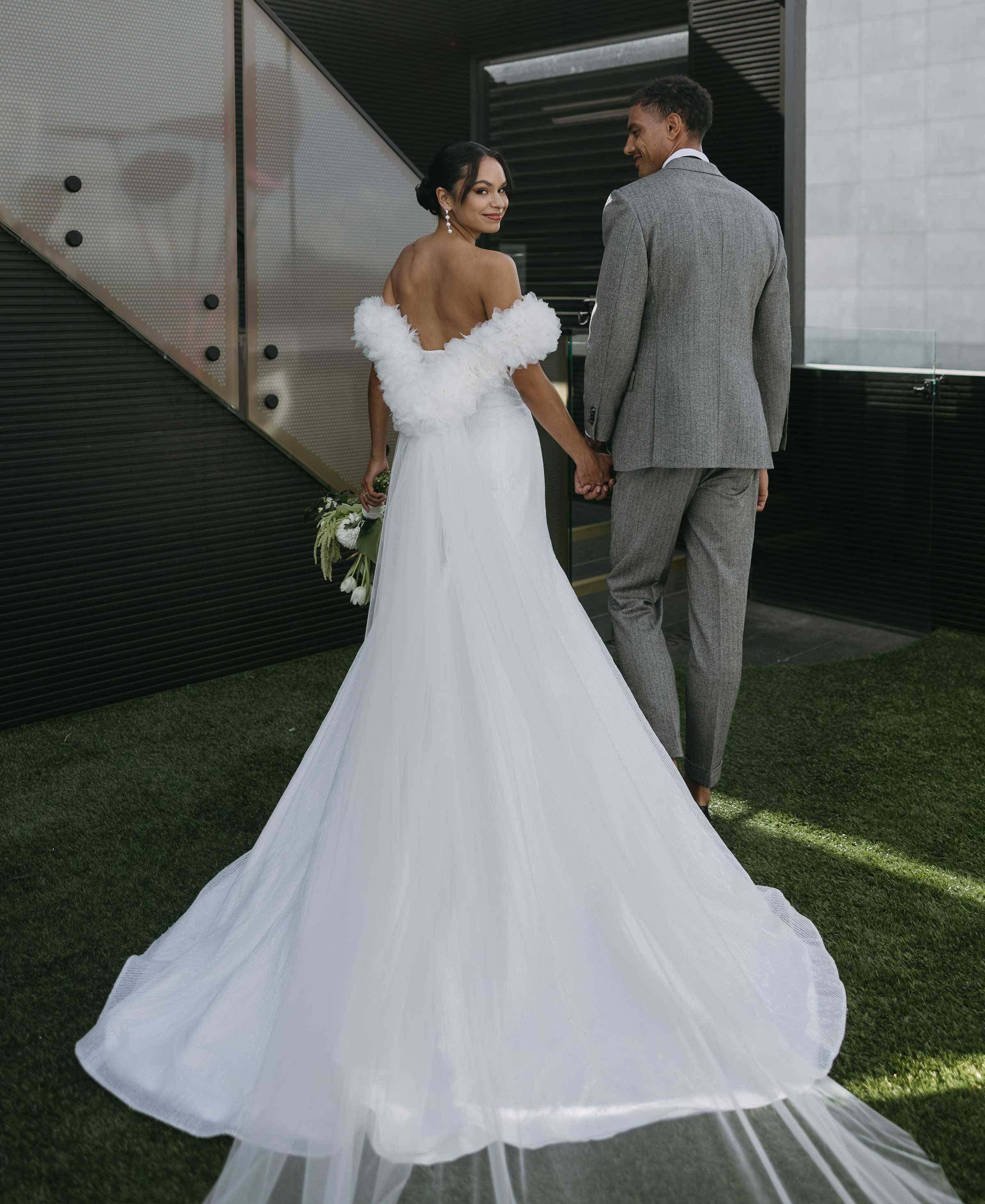 Lumora| Sequin Bridal Gown with a delicate floral Tulle cape 2