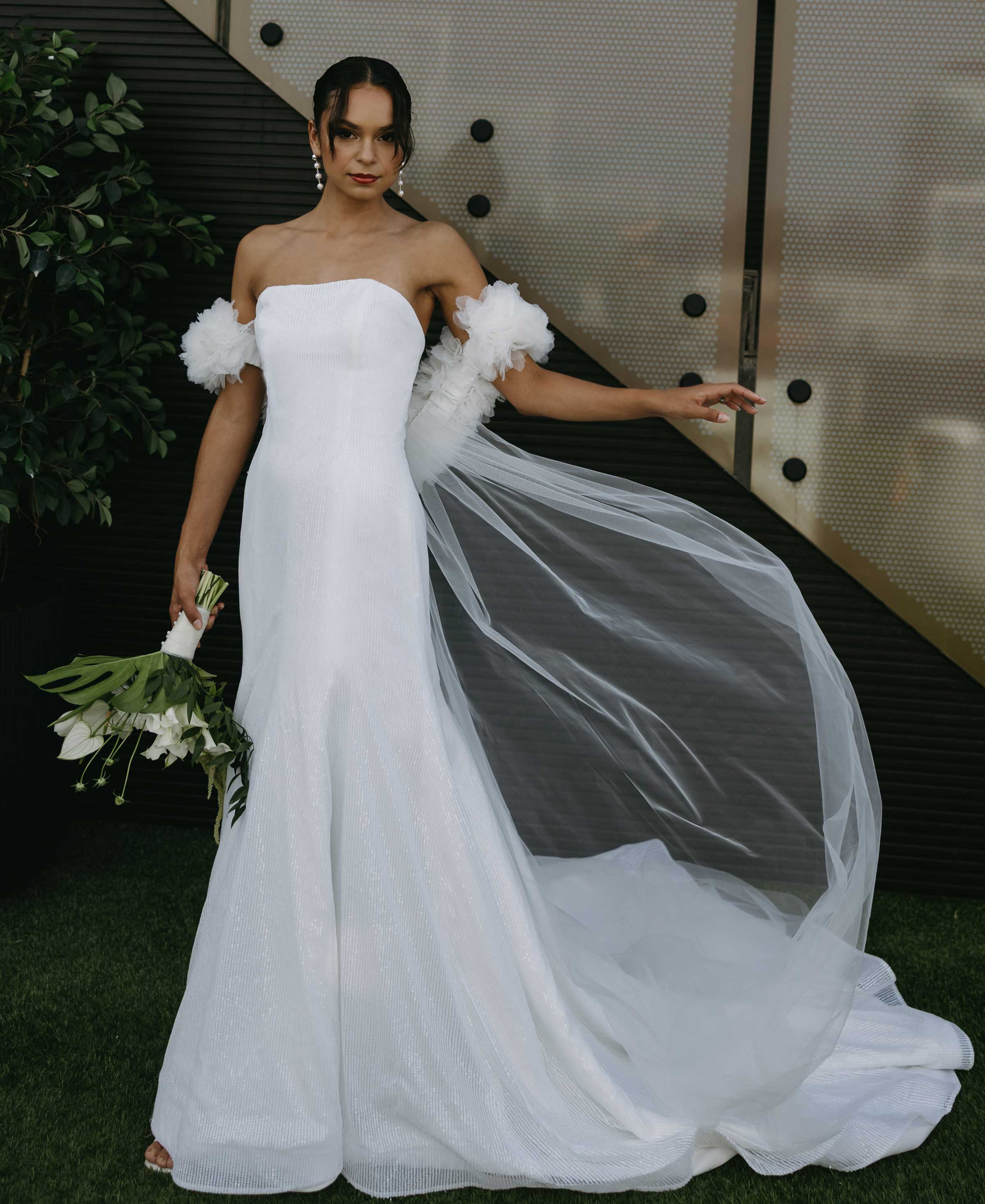 Lumora| Sequin Bridal Gown with a delicate floral Tulle cape 3