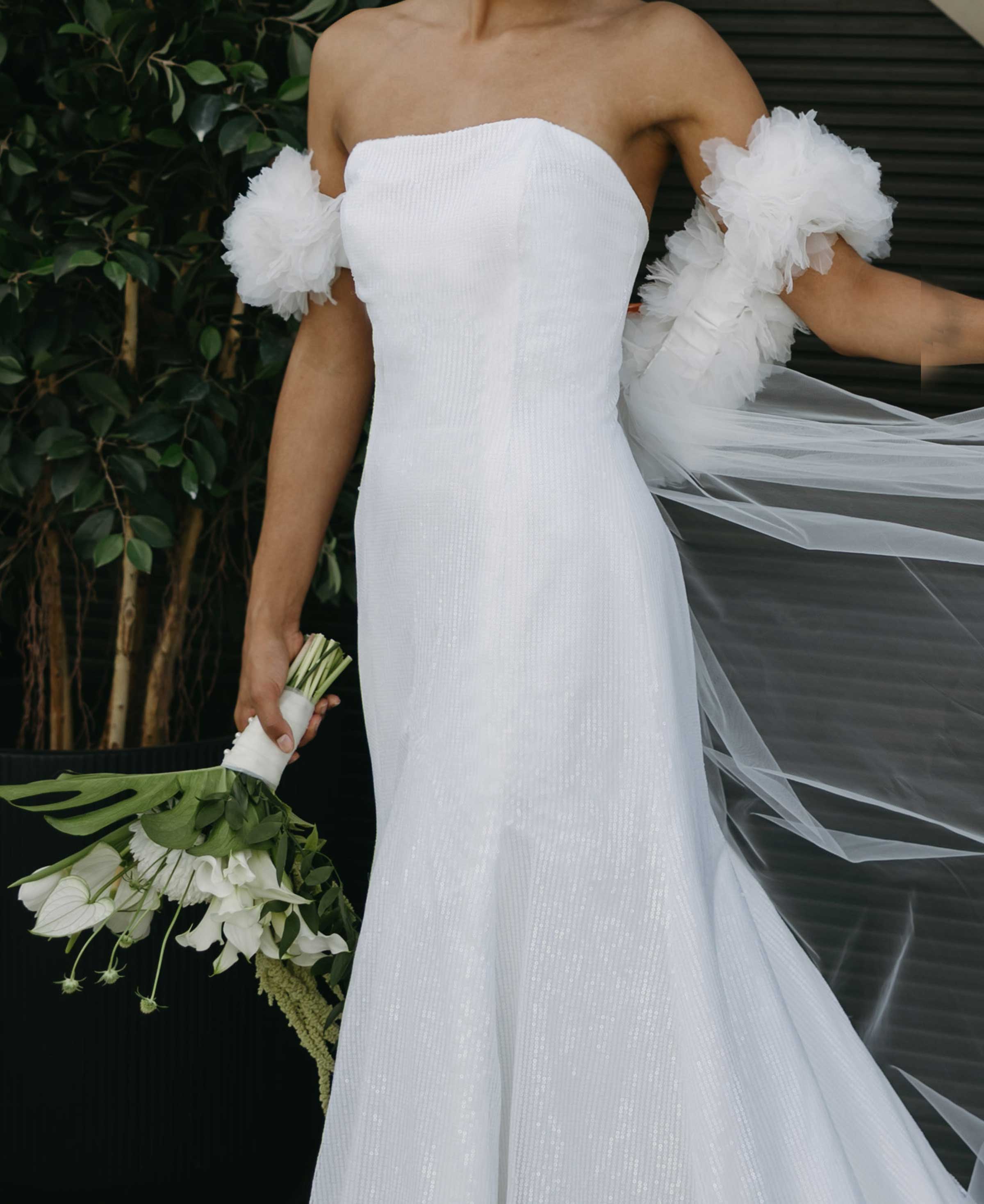 Lumora| Sequin Bridal Gown with a delicate floral Tulle cape 4