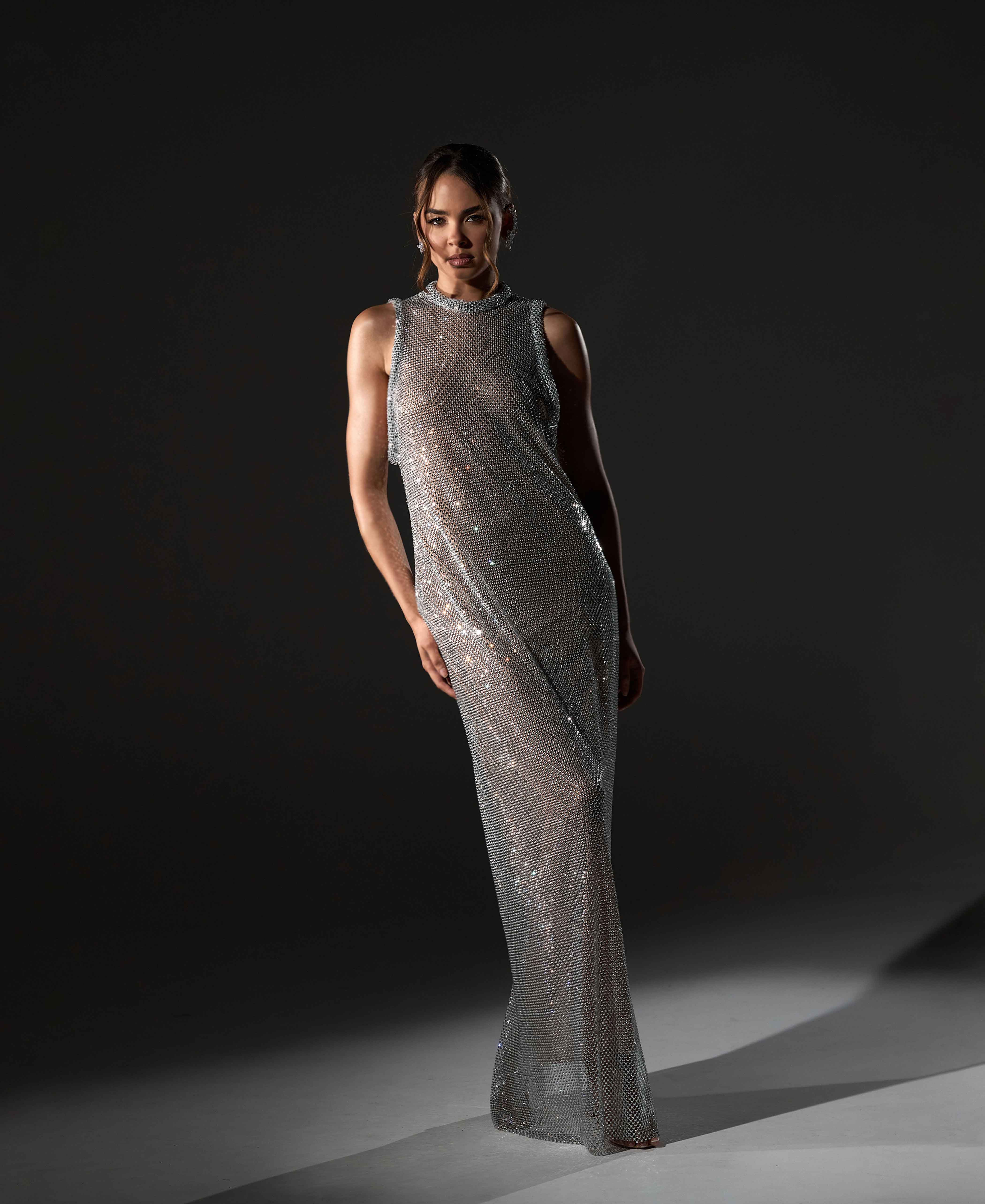 Vesper | Silver Mesh Evening Gown