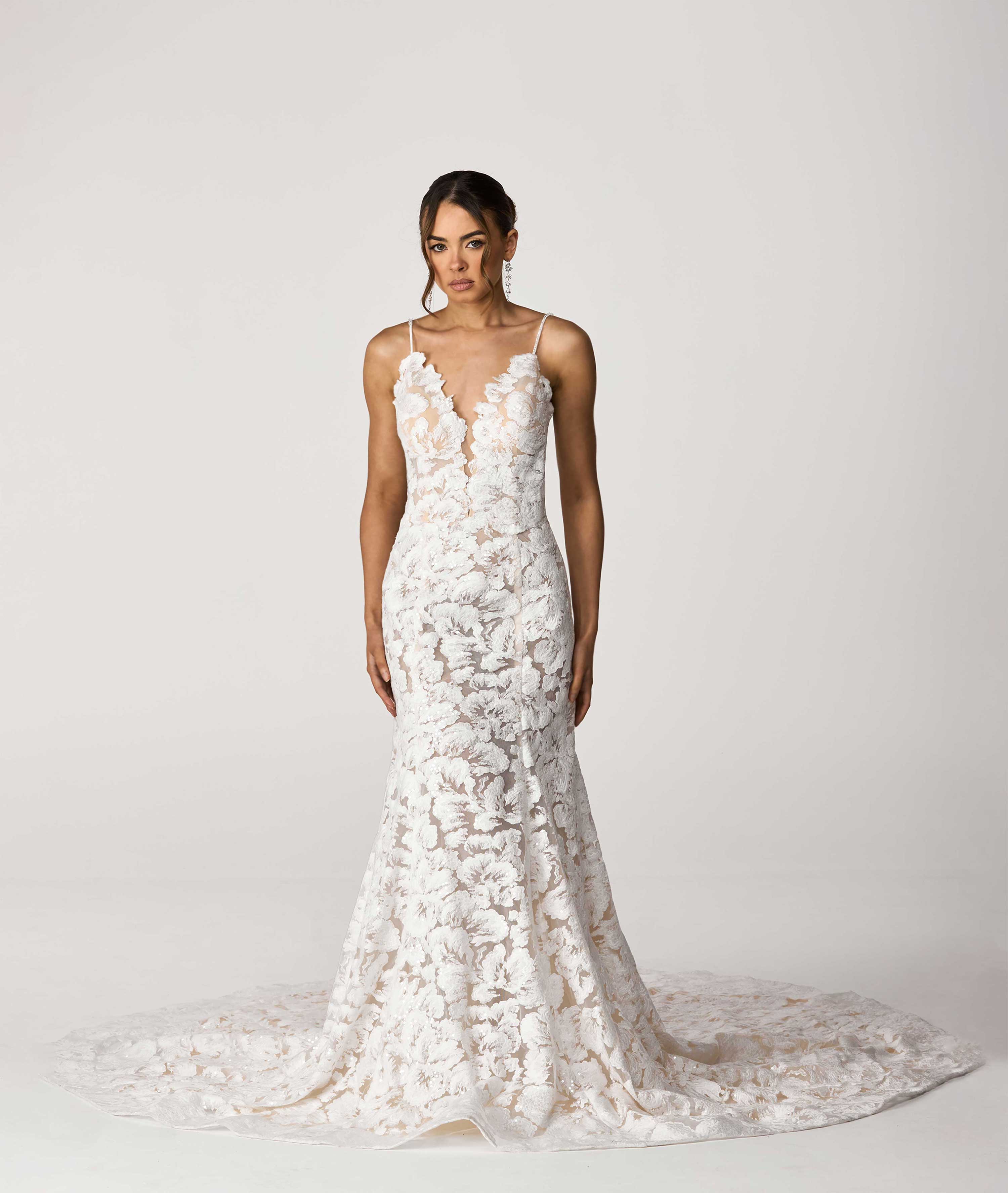 Elysian |Lace Backless Wedding Dress with Train - Fitted Floral Bridal Gown