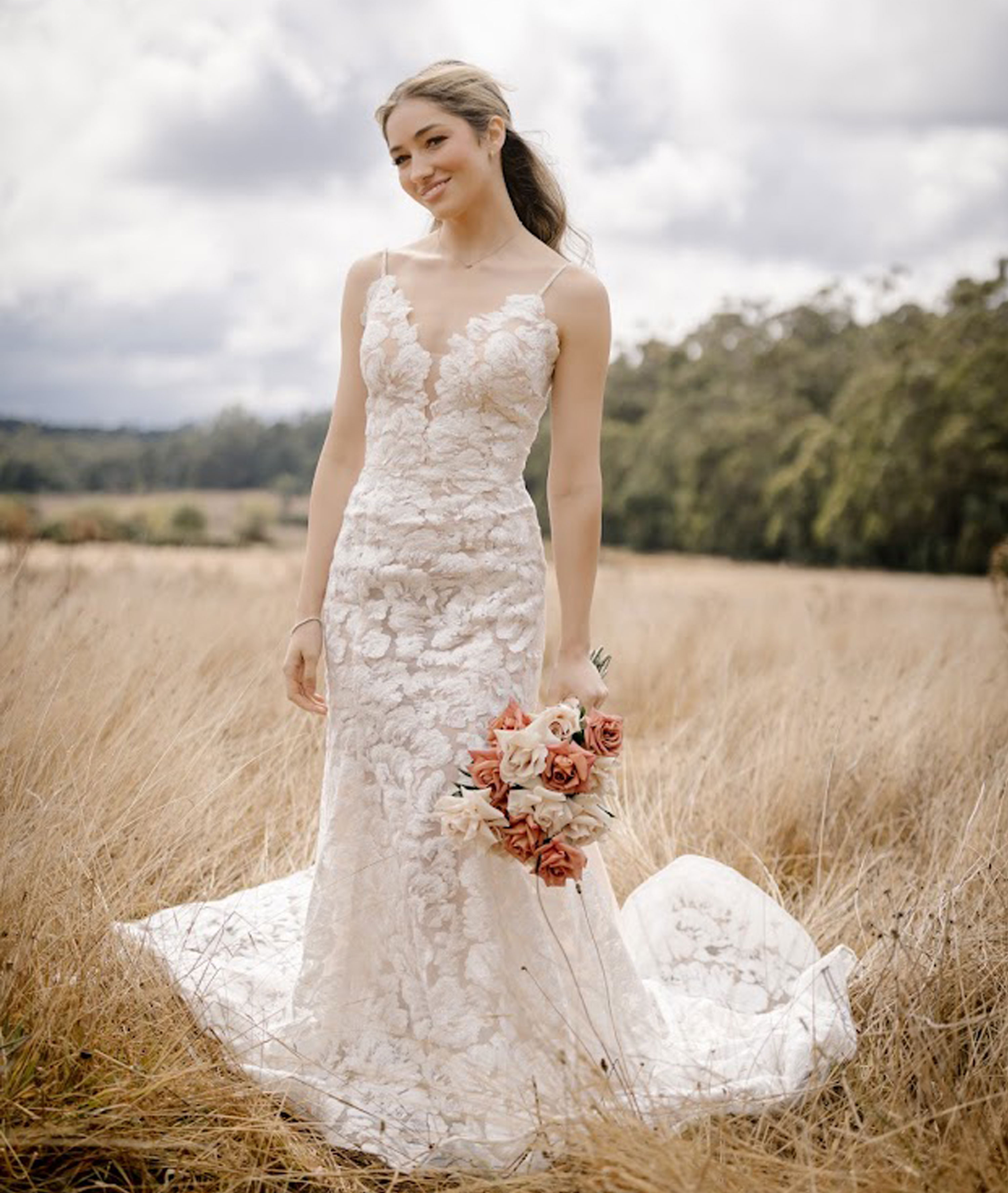 Elysian |Lace Backless Wedding Dress with Train - Fitted Floral Bridal Gown 5