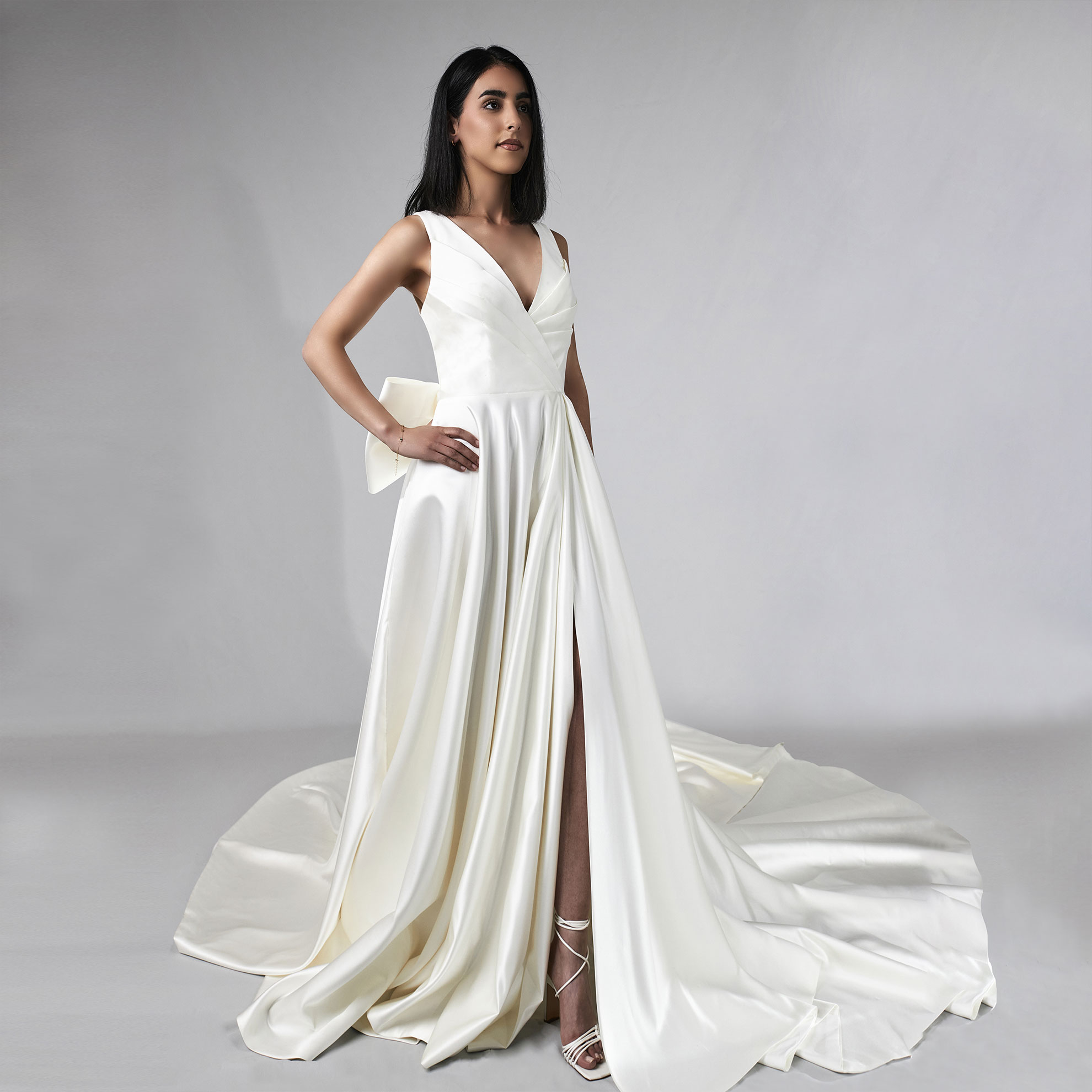 Siena | Satin Wedding Dress with Bow and Slit