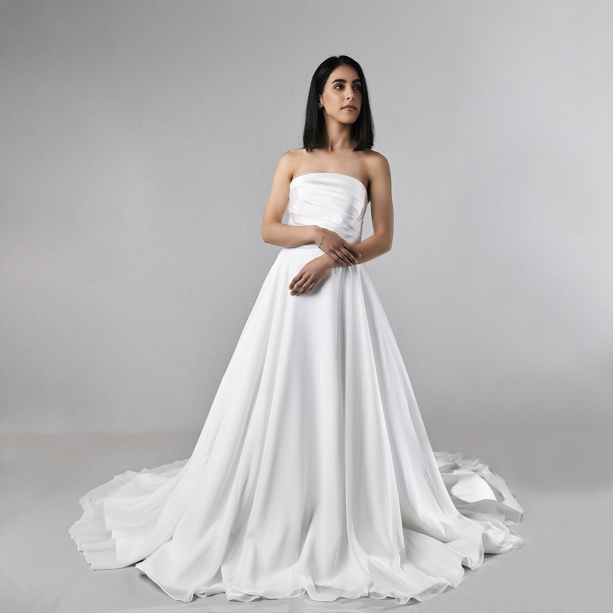 Val | Minimalist Strapless Wedding Dress in Chiffon