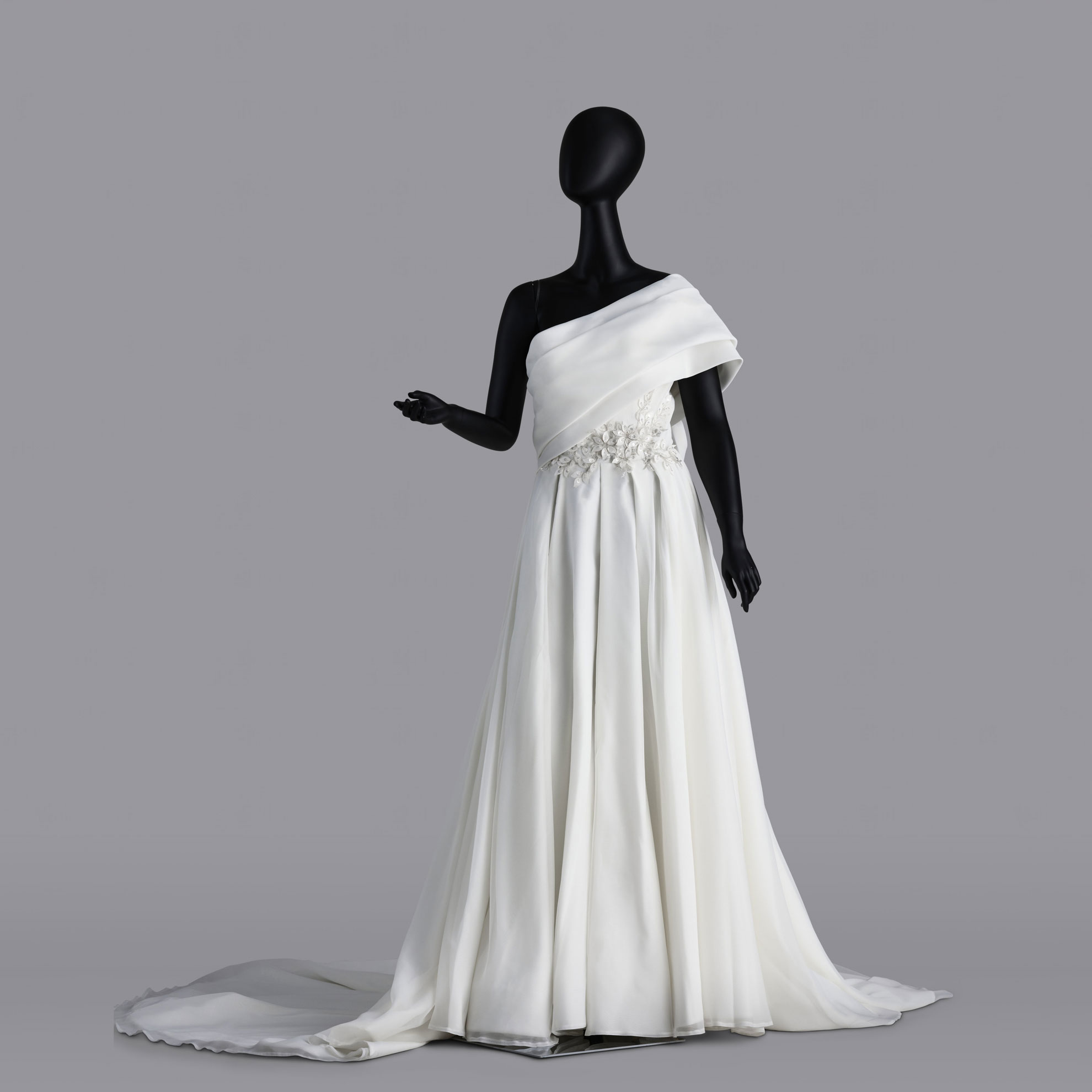 Parensa |Asymmetric One-Shoulder Chiffon Wedding Dress with Bow