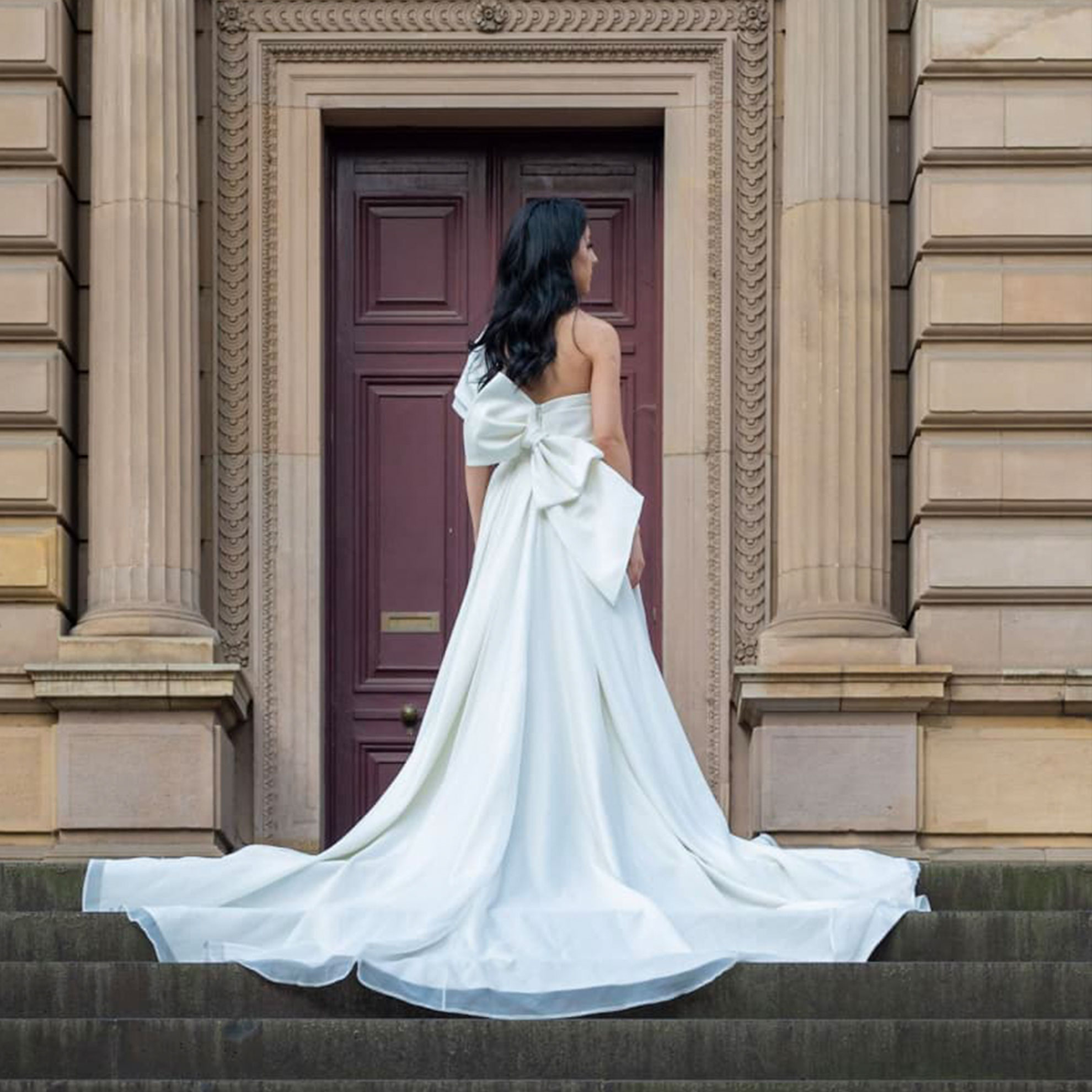 Parensa |Asymmetric One-Shoulder Chiffon Wedding Dress with Bow 6