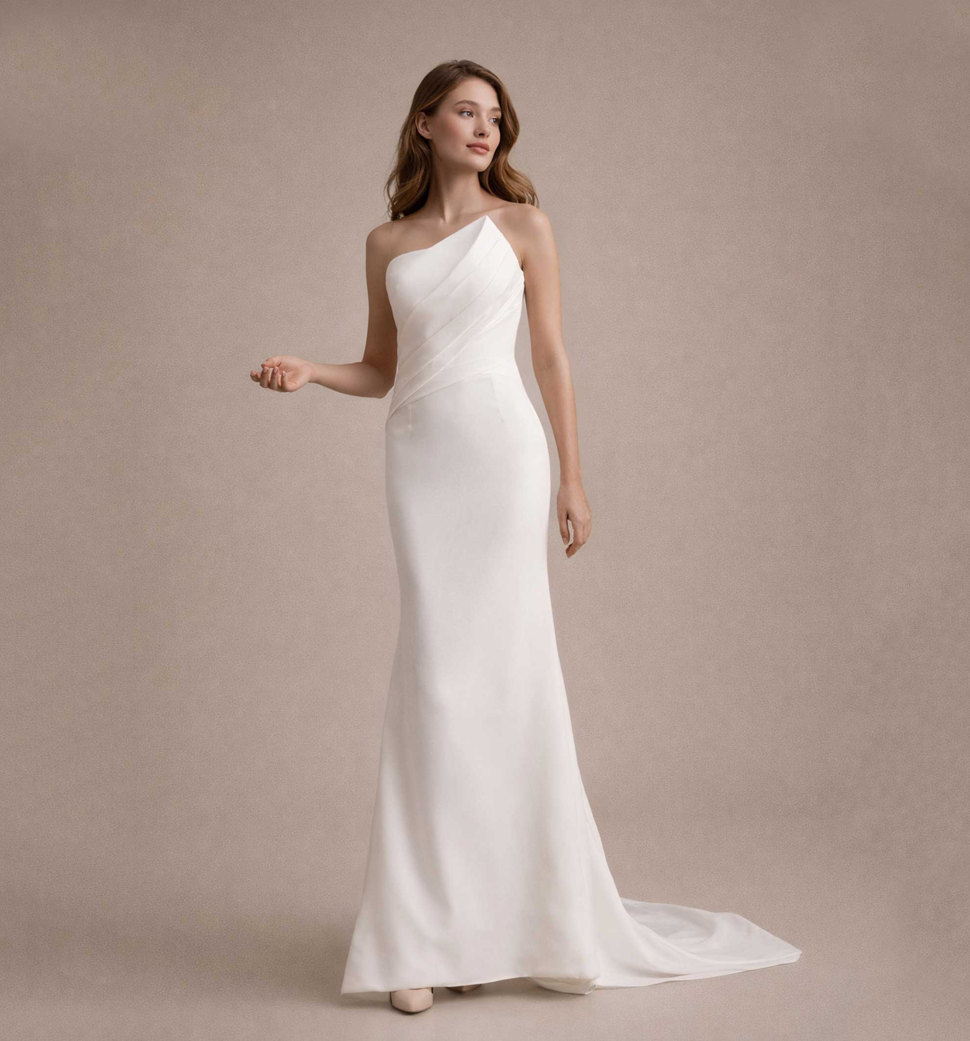 Ivory | Strapless Wedding Dress with Draped Front and Flowing Train