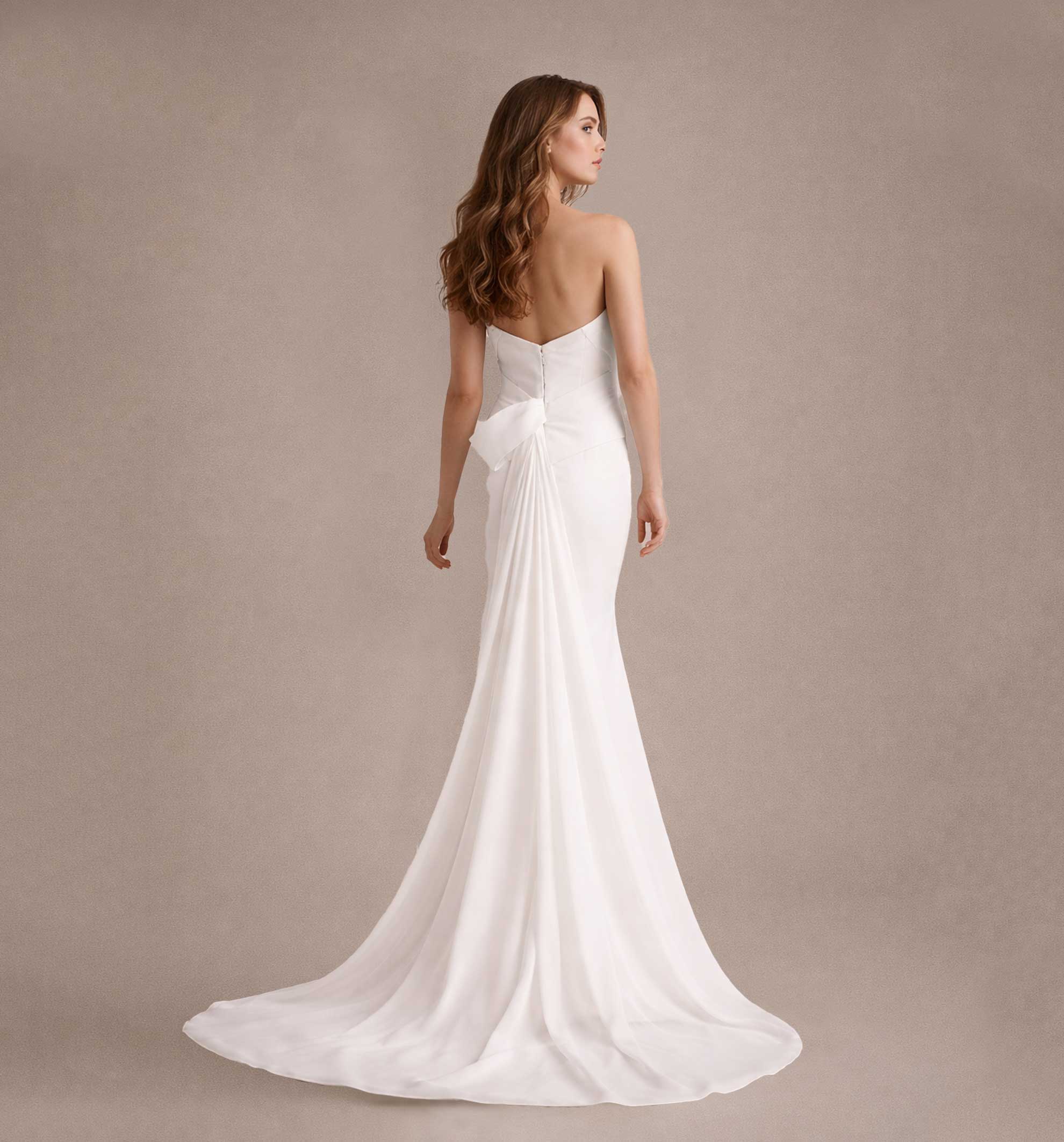 Ivory | Strapless Wedding Dress with Draped Front and Flowing Train 2