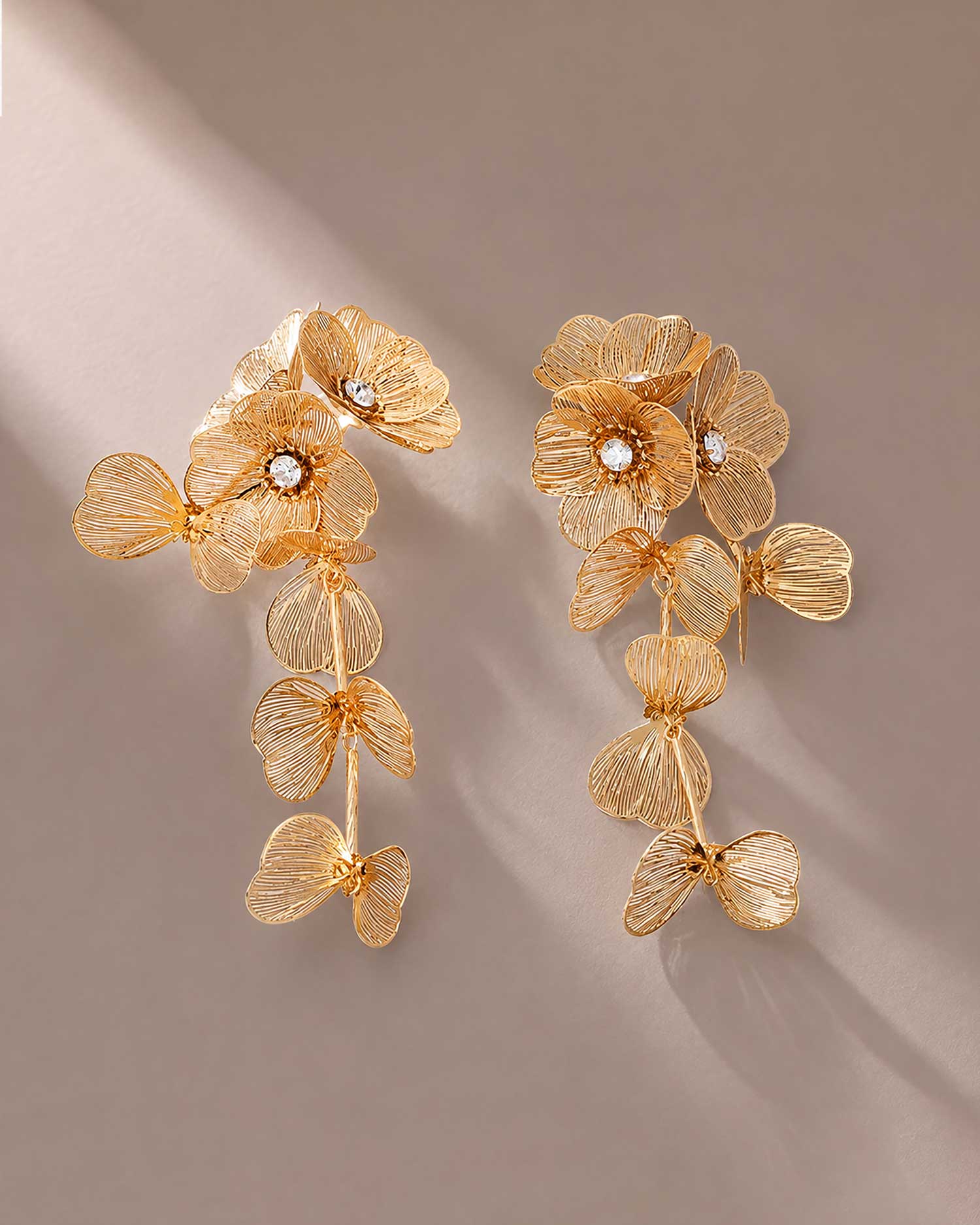 Amara – Golden Floral Drop Earrings 2