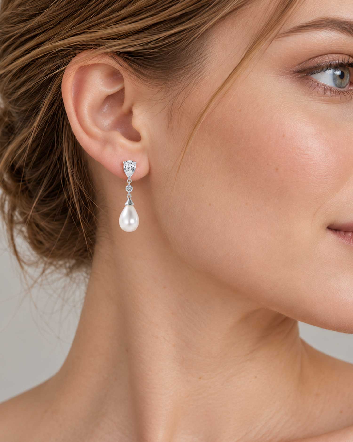 Enna – Silver Pearl Drop Earrings