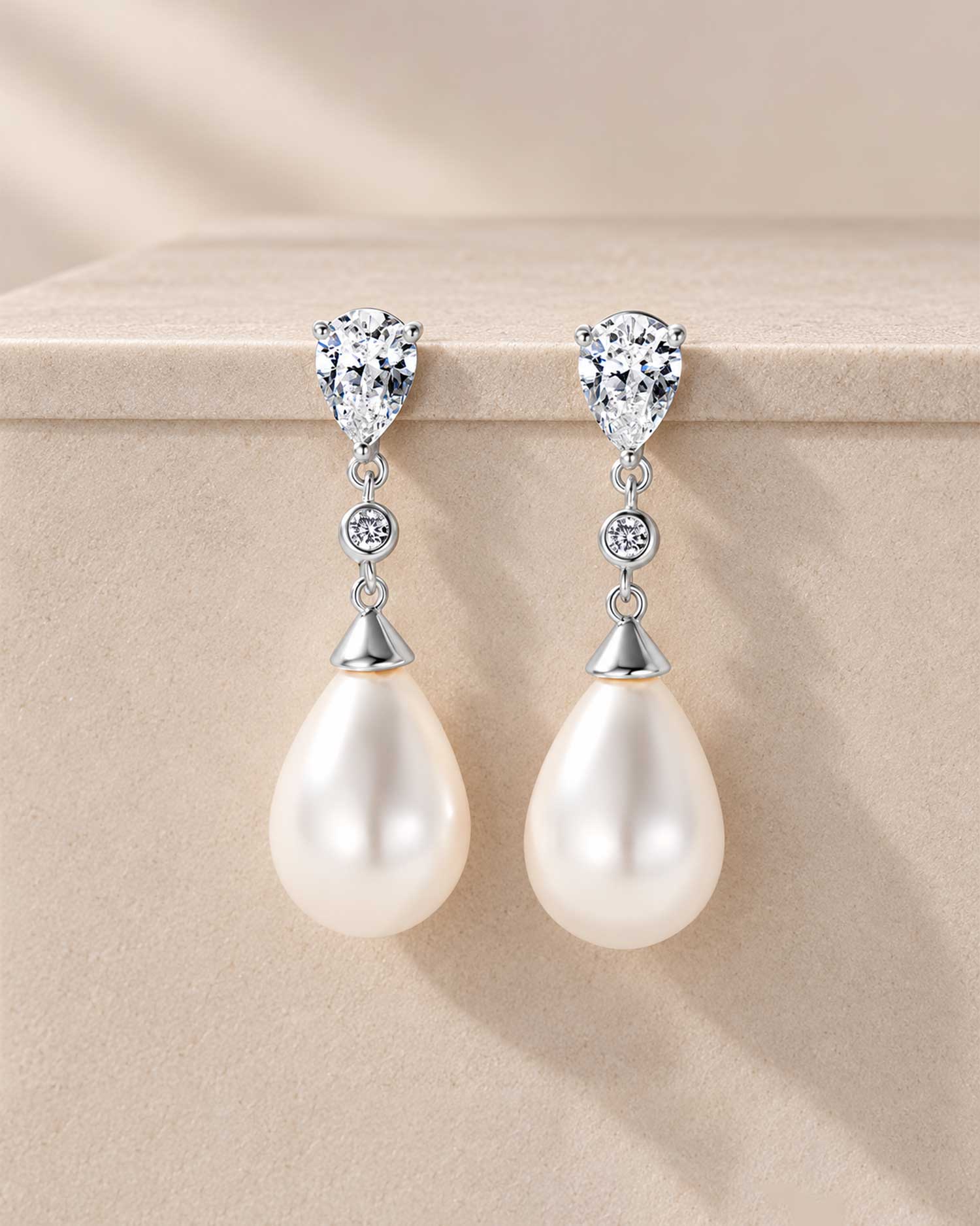 Enna – Silver Pearl Drop Earrings 2