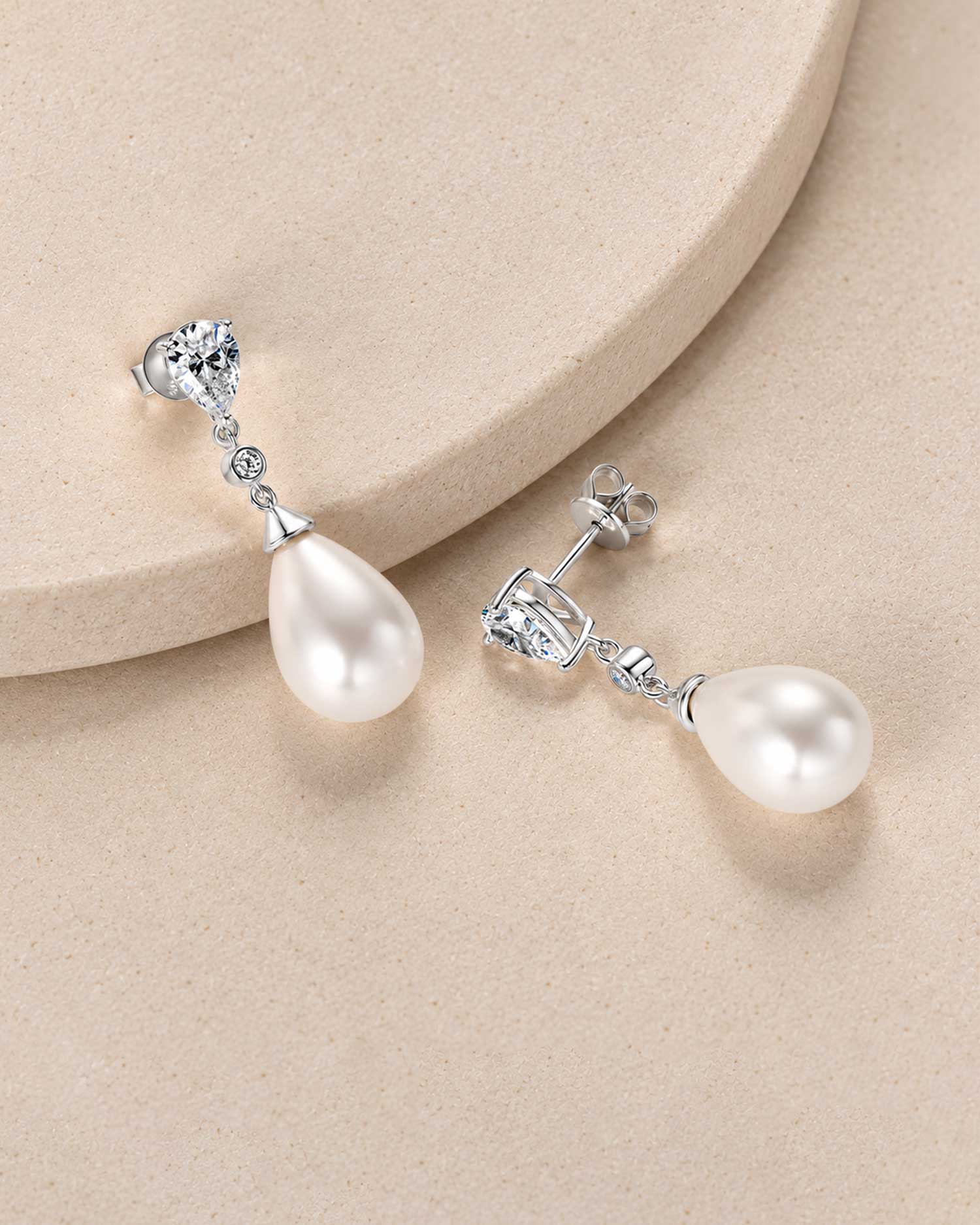 Enna – Silver Pearl Drop Earrings 3