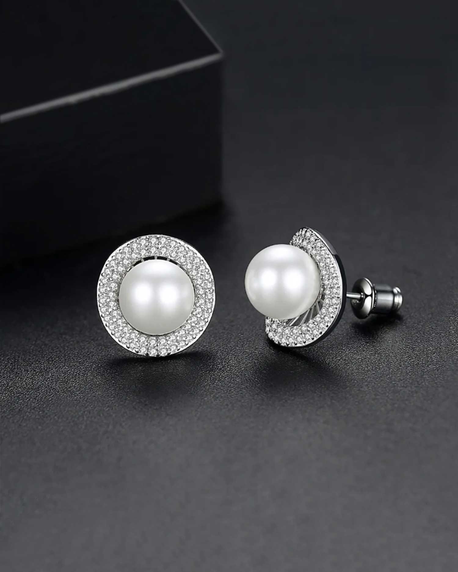 Pearl β Zirconia Halo Stud Earrings