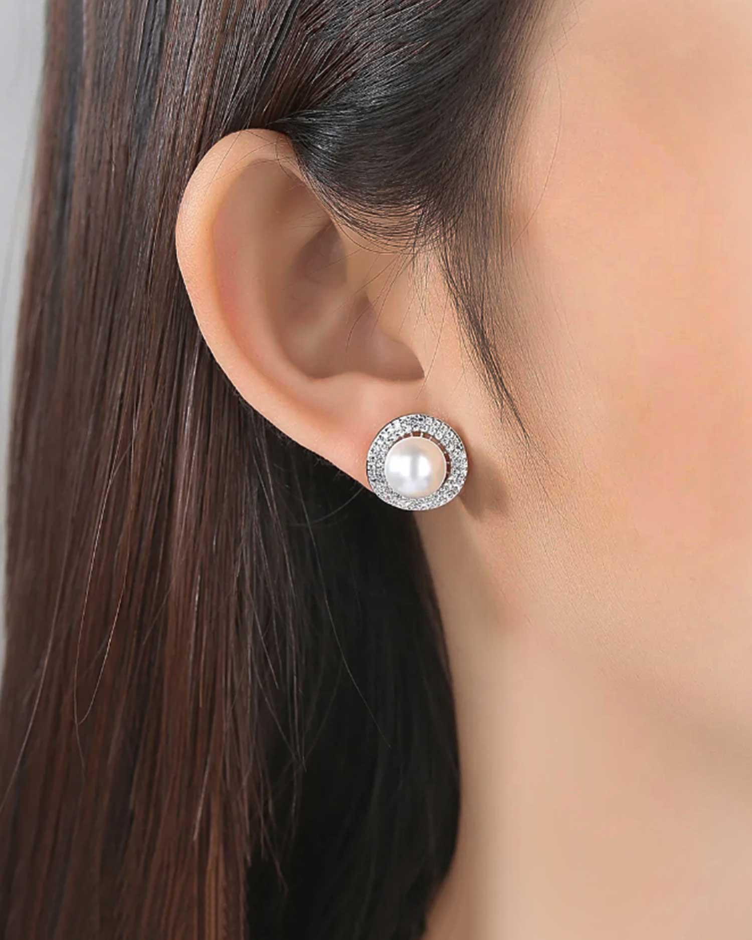Pearl – Zirconia Halo Stud Earrings 2
