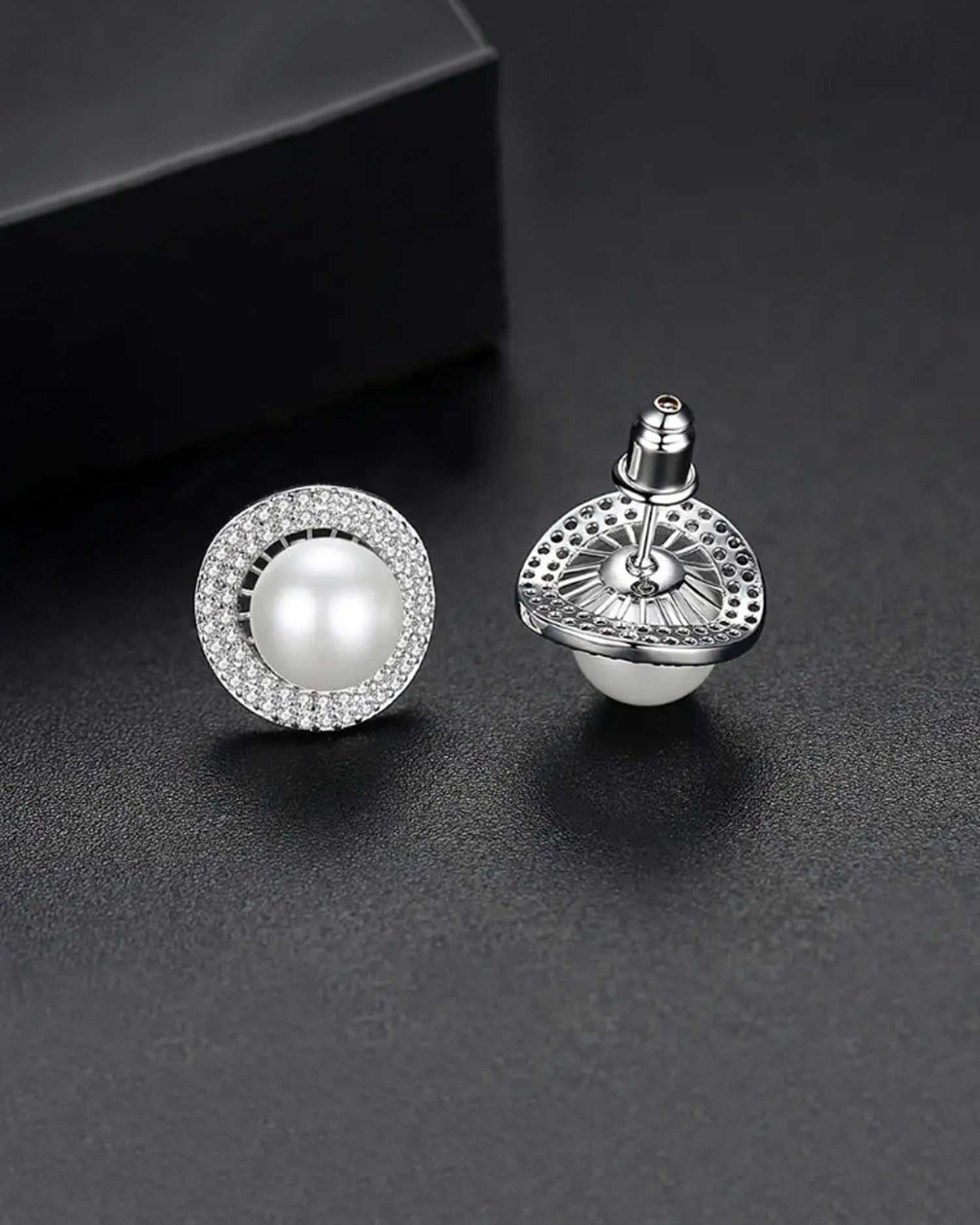 Pearl – Zirconia Halo Stud Earrings 4