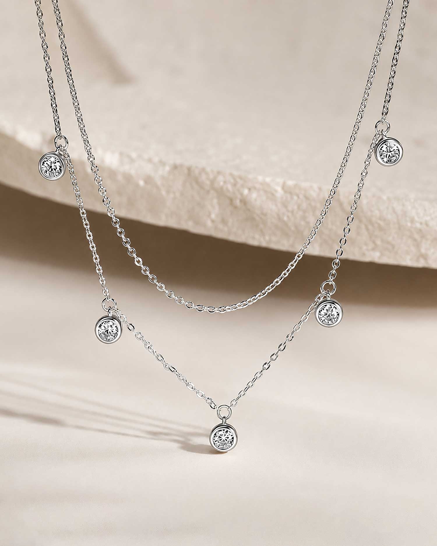 Sorelle – Silver Moissanite Layered Necklace 2
