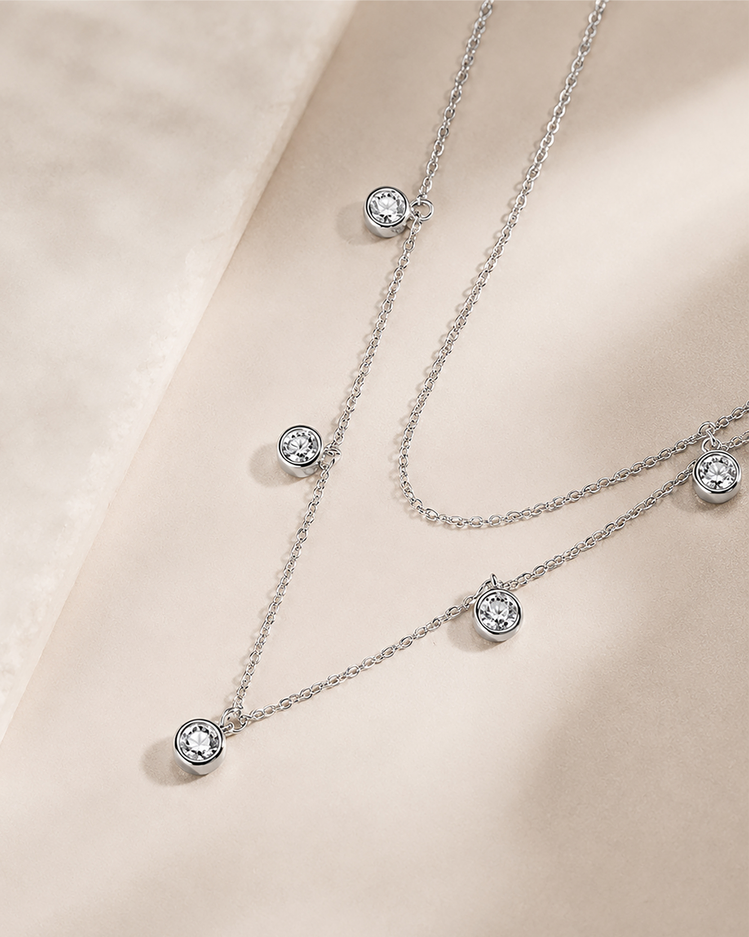 Sorelle – Silver Moissanite Layered Necklace 3