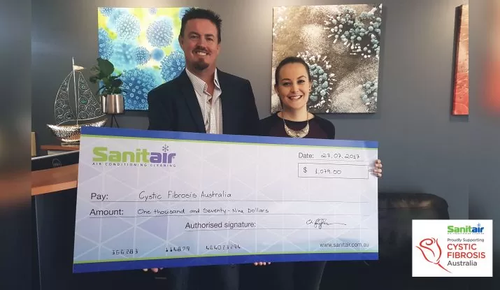Sanitair donates funds to Cystic Fibrosis Australia’s research for a cure!   