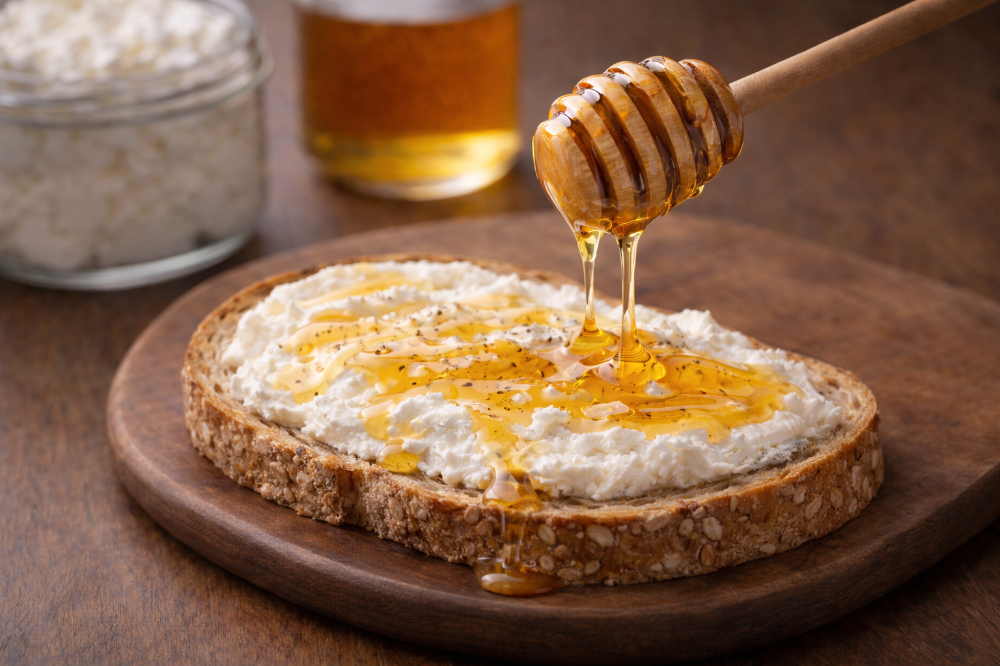 Pane integrale con ricotta e miele