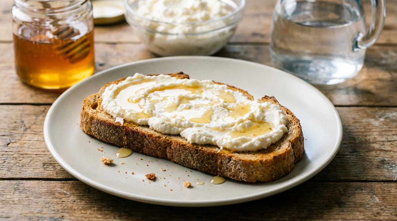 Pane integrale con ricotta e miele