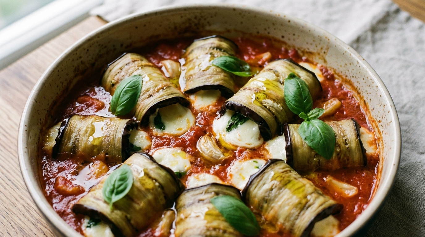 Involtini di melanzana al pomodoro e mozzarella
