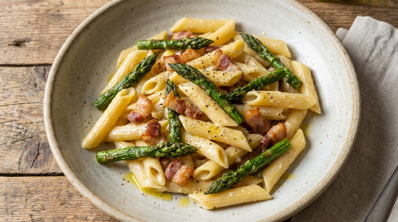 Pennette con Asparagi e Pancetta